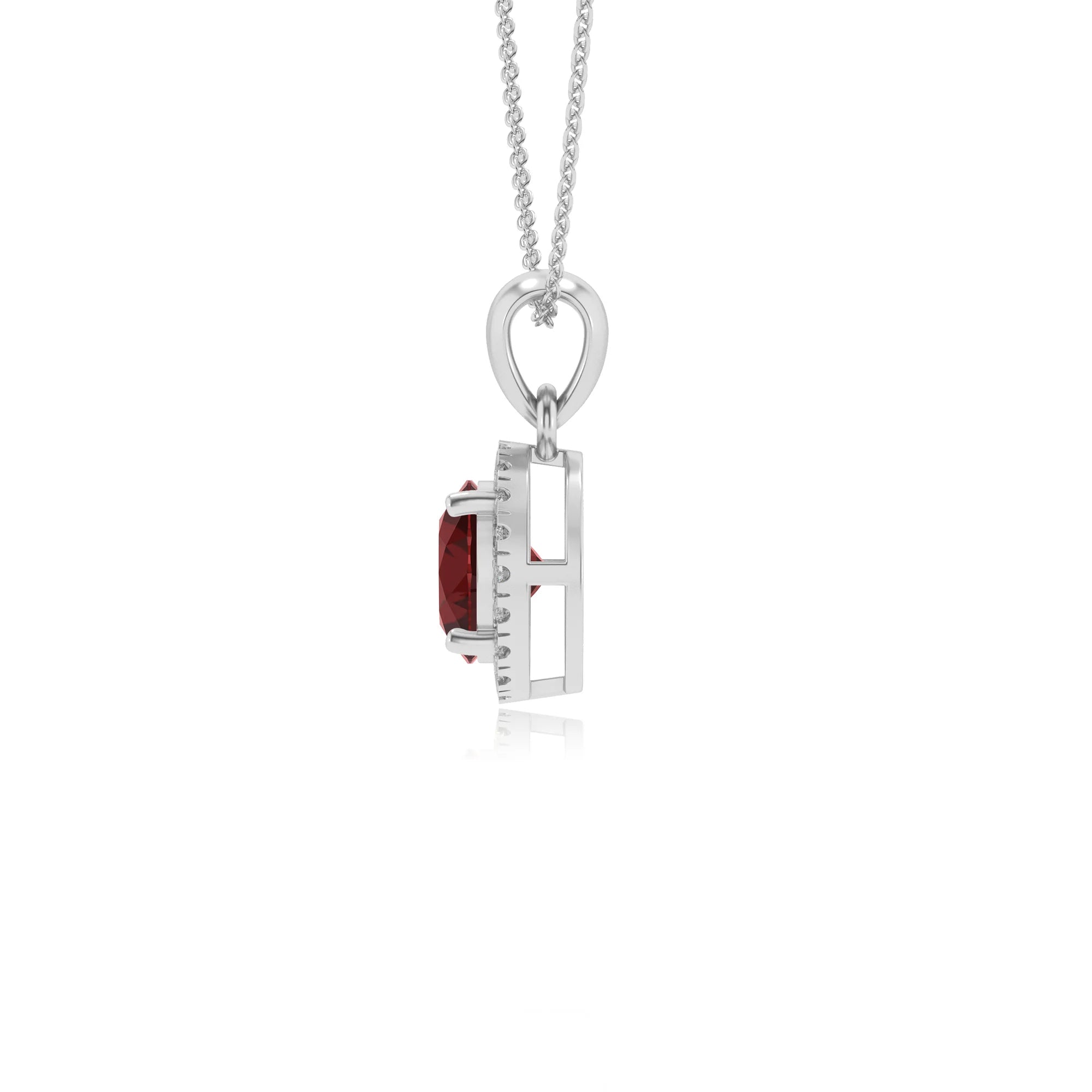 natural garnet round solitaire necklaces in platinum