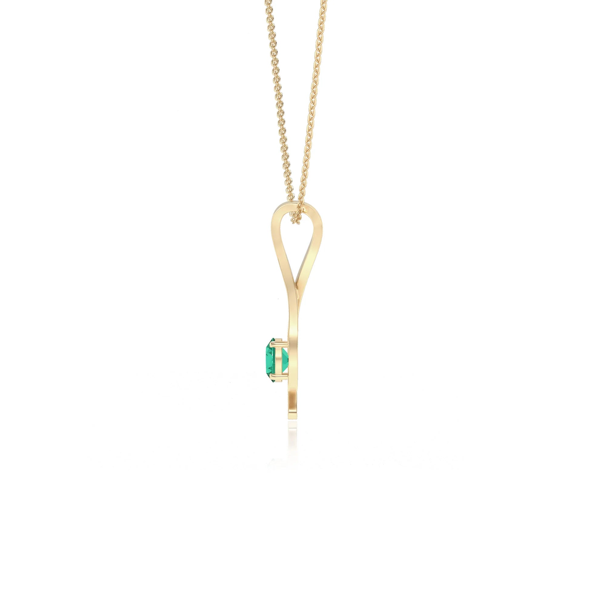 lab grown emerald round solitaire necklaces in yellow gold