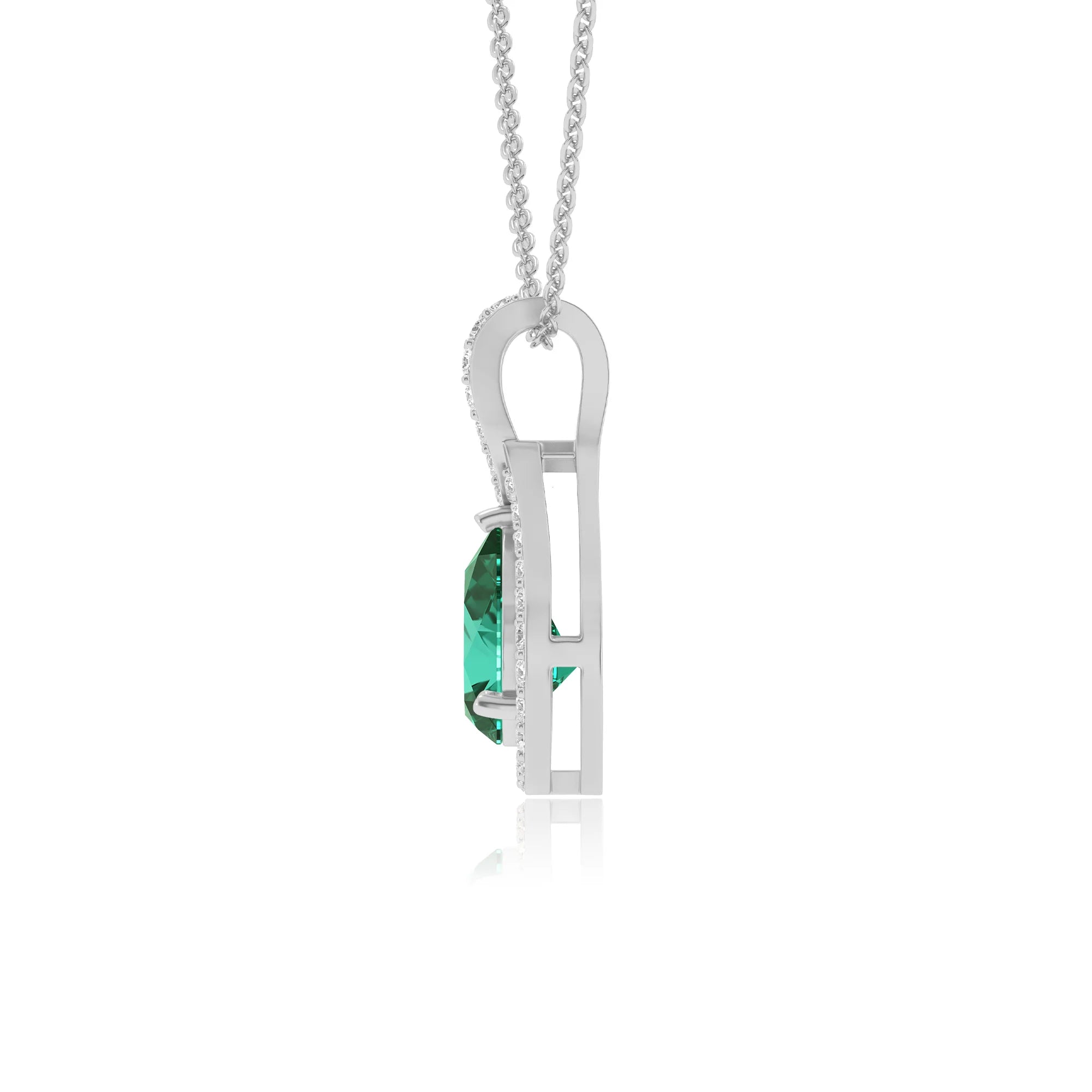 lab grown emerald pear solitaire necklaces in white gold
