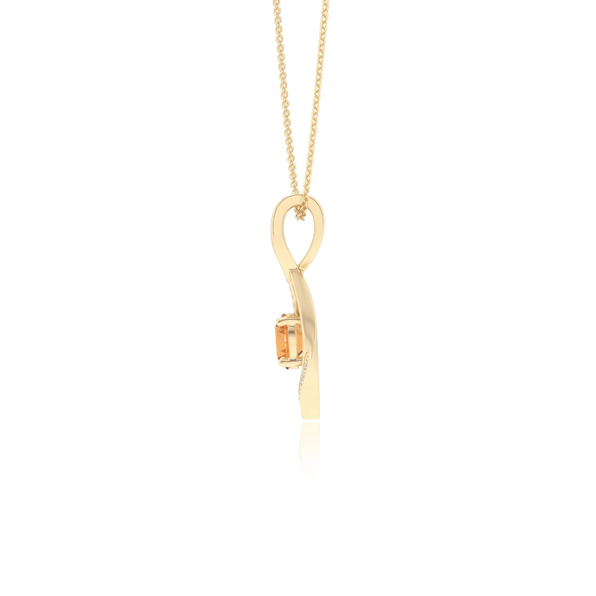 lab grown citrine round solitaire necklaces in yellow gold