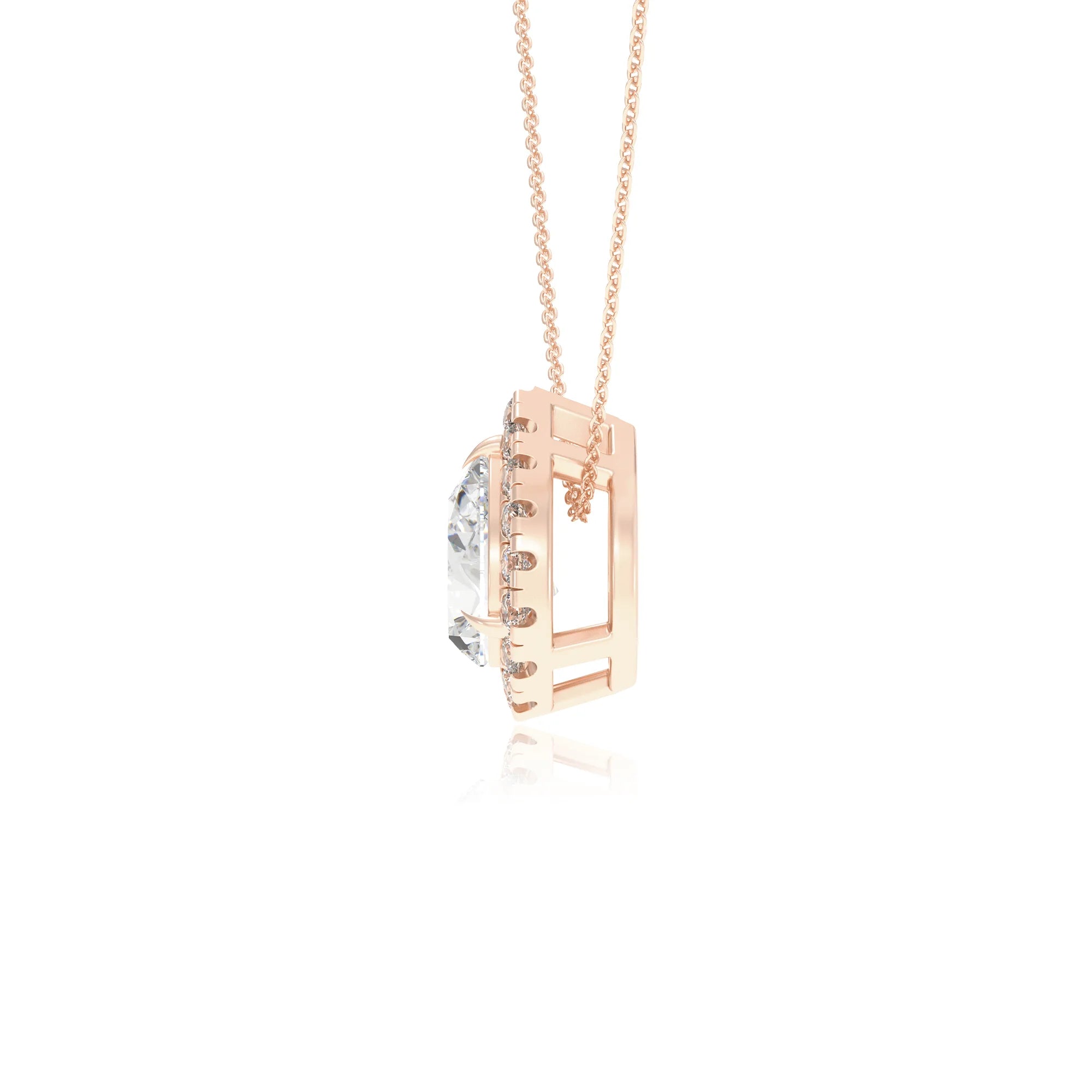 lab grown moissanite pear solitaire necklaces in rose gold