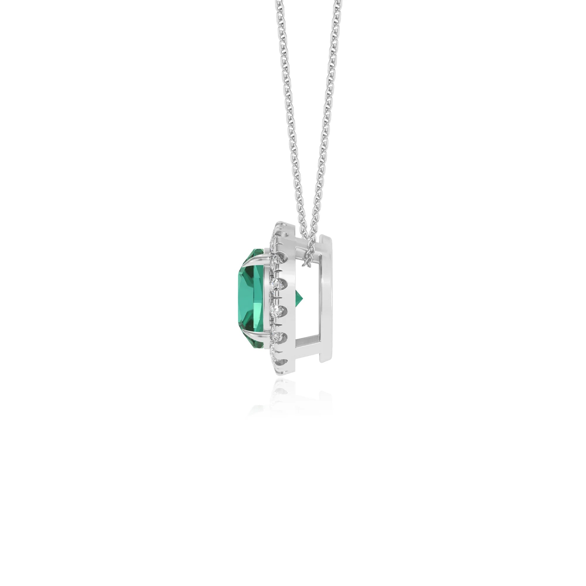 lab grown emerald cushion solitaire necklaces in sterling silver