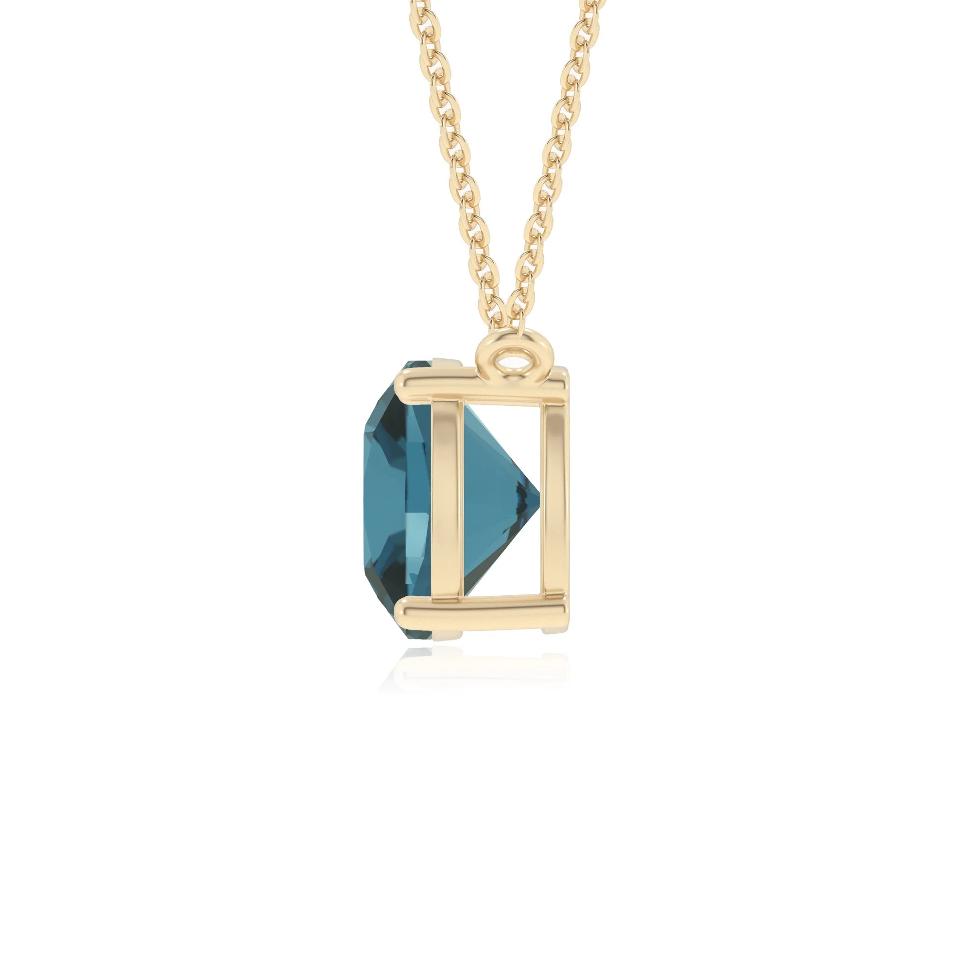 natural london-blue-topaz cushion solitaire necklaces in yellow gold