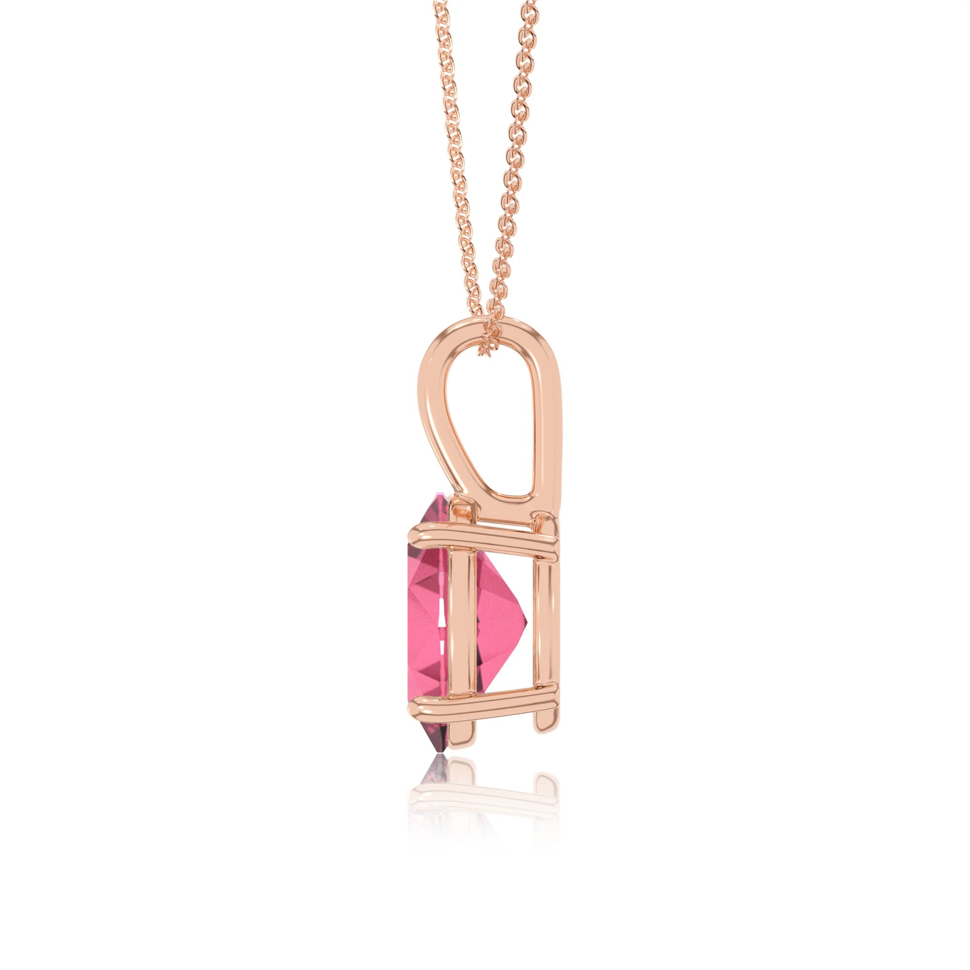 lab grown pink-tourmaline oval solitaire necklaces in rose gold