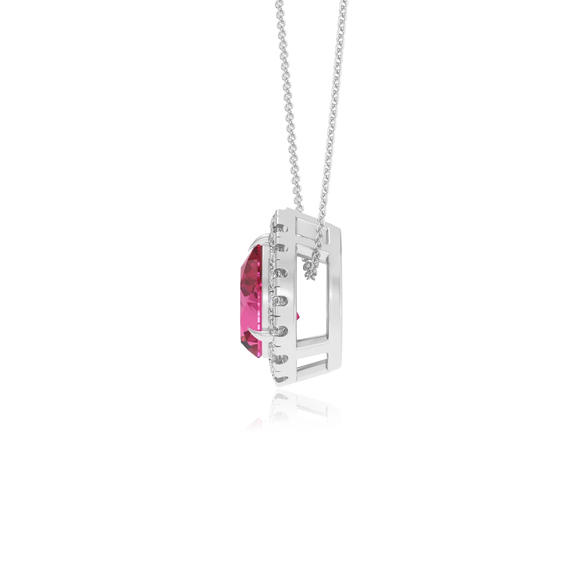 lab grown pink sapphire pear solitaire necklaces in platinum