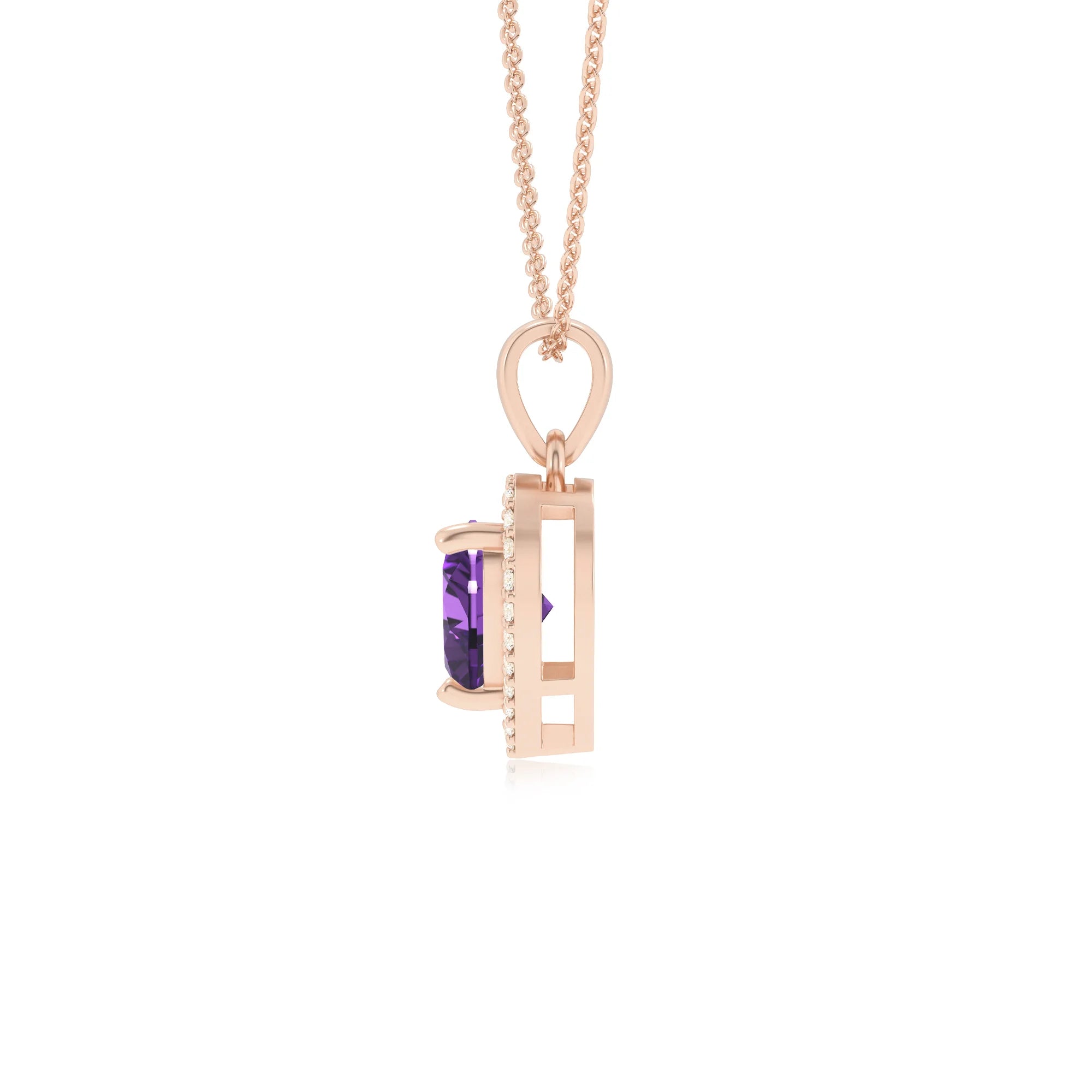 lab grown amethyst heart solitaire necklaces in rose gold
