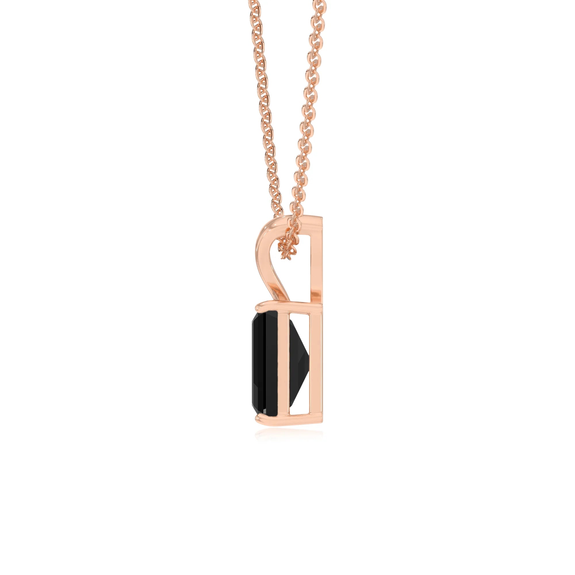 natural black-onyx emerald cut solitaire v-bale necklaces in rose gold