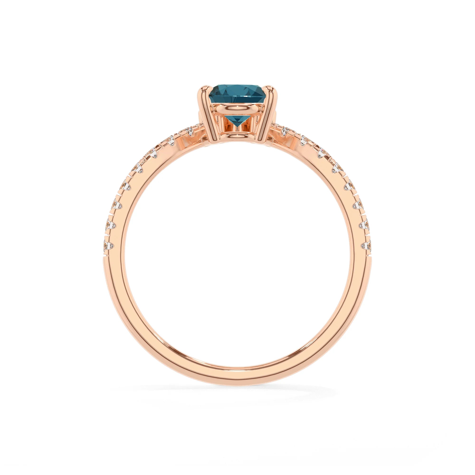 natural london-blue-topaz pear solitaire rings in rose gold