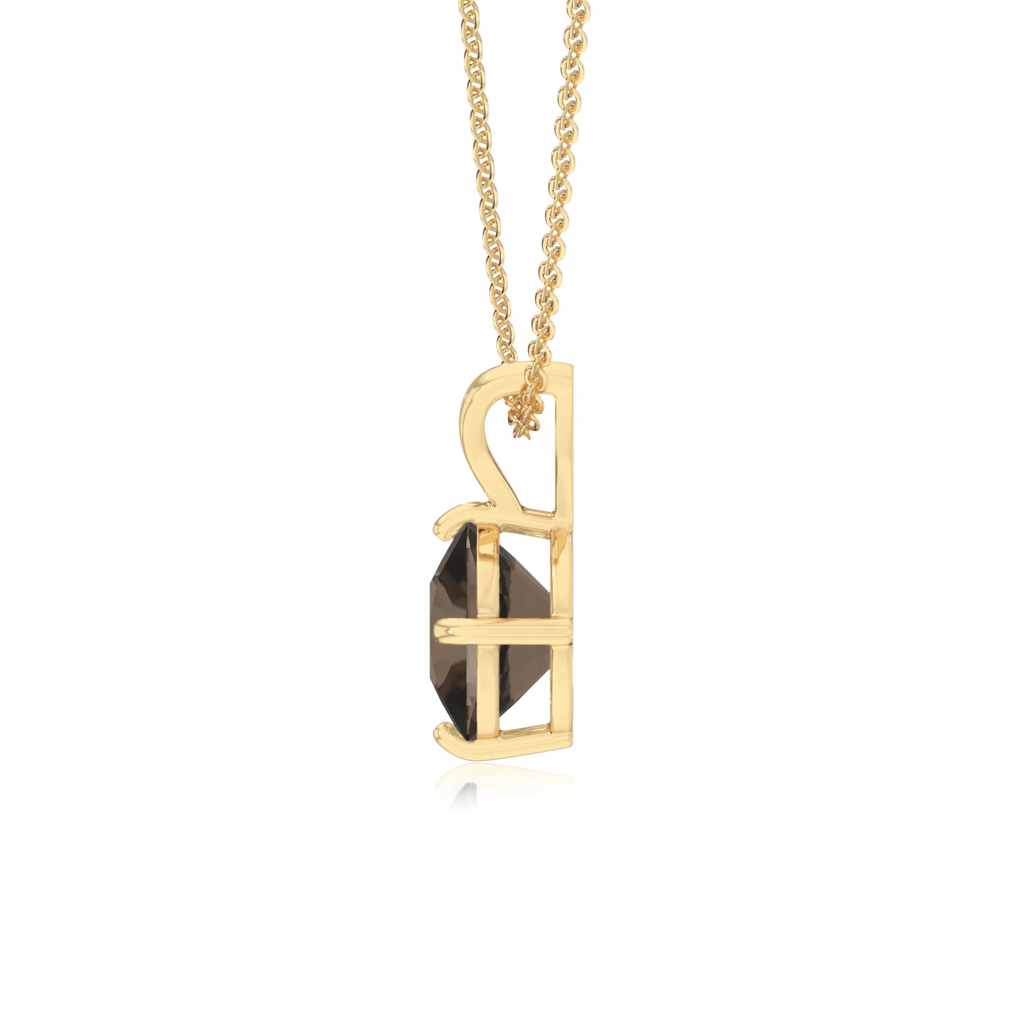 natural smoky-quartz cushion solitaire v-bale necklaces in yellow gold
