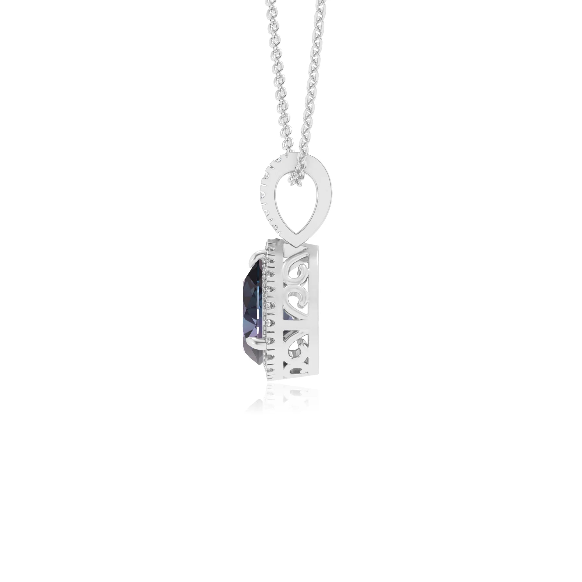 lab grown alexandrite pear solitaire necklaces in sterling silver