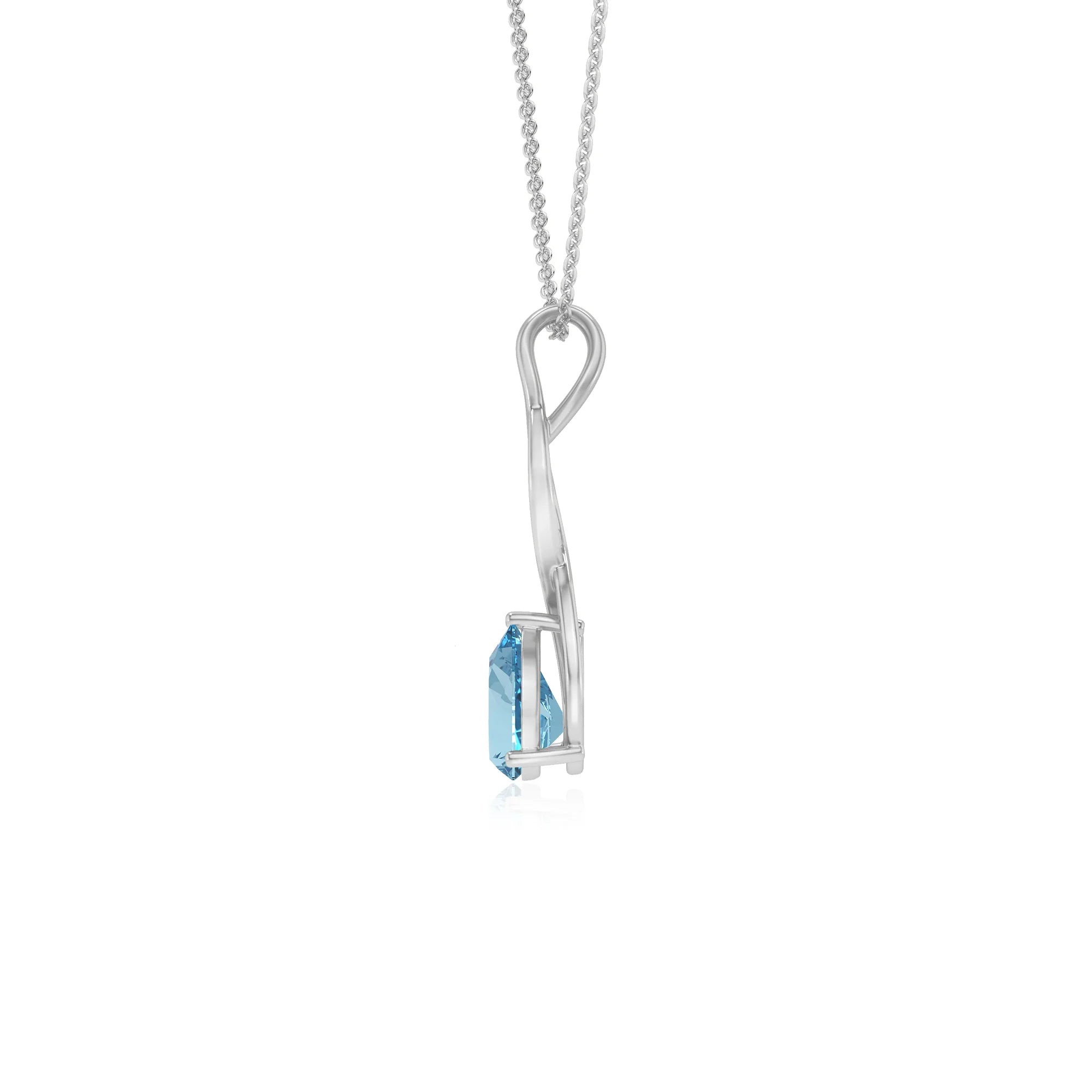 lab grown aquamarine pear solitaire necklaces in white gold