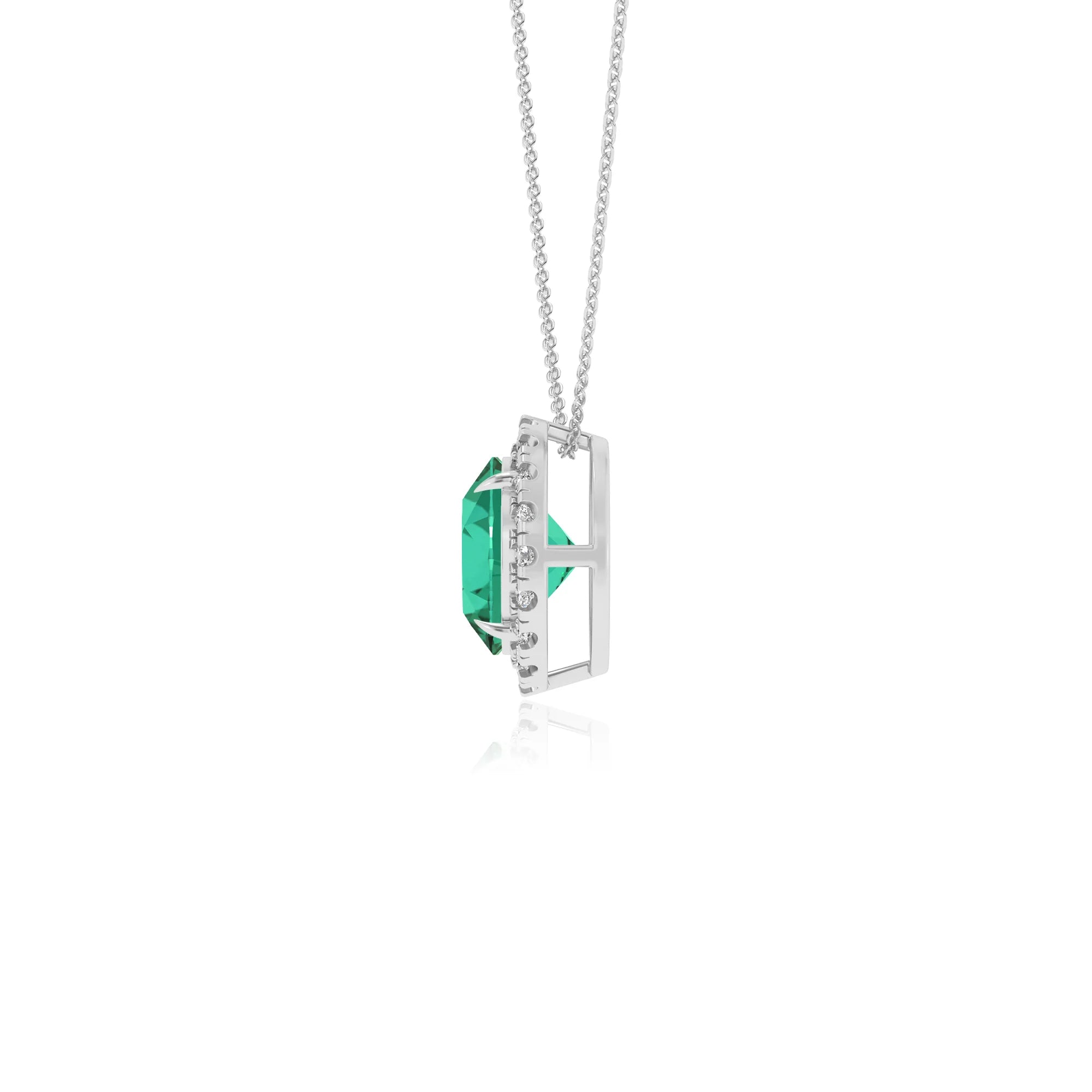 lab grown emerald round solitaire necklaces in platinum