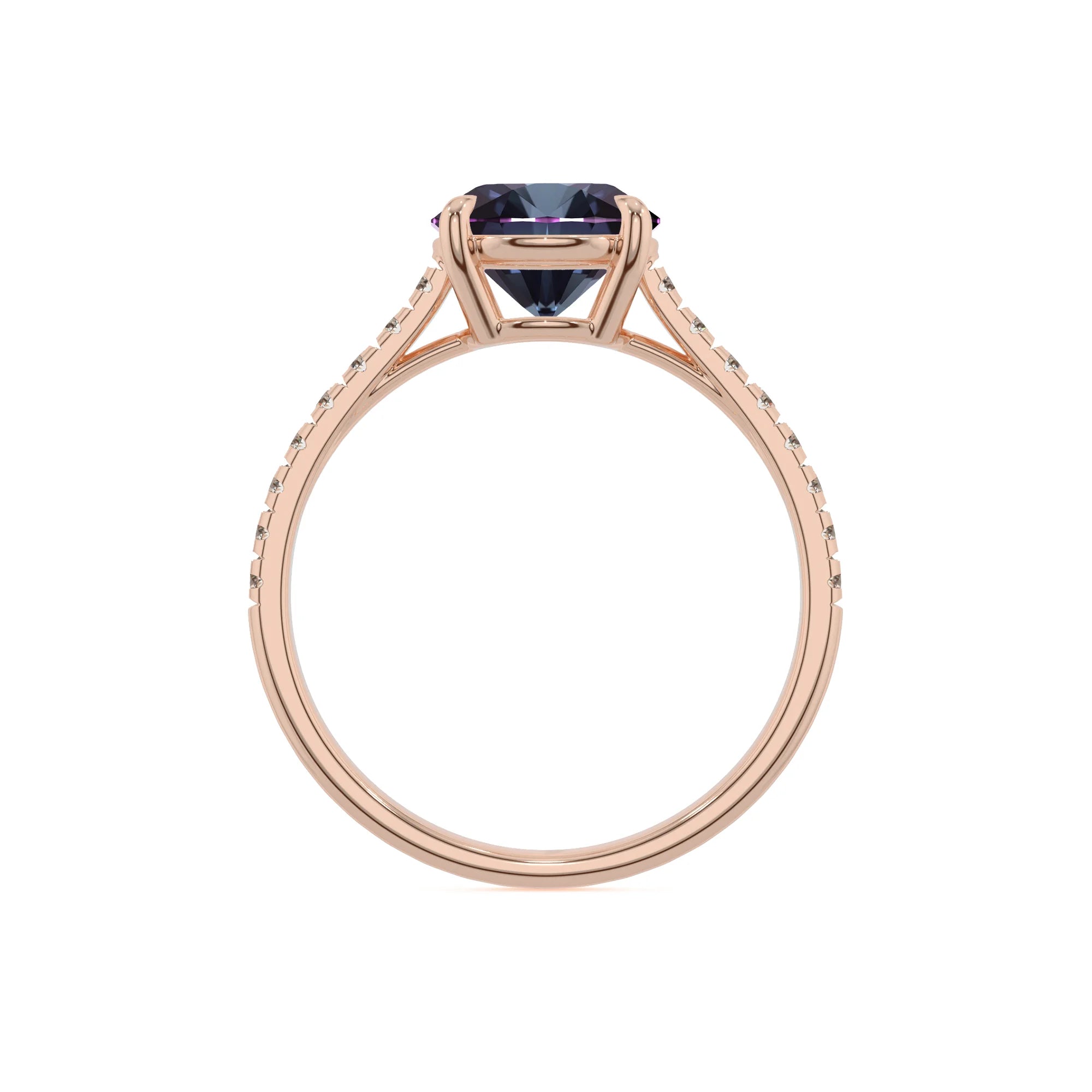 lab grown alexandrite round half eternity solitaire engagement rings in rose gold