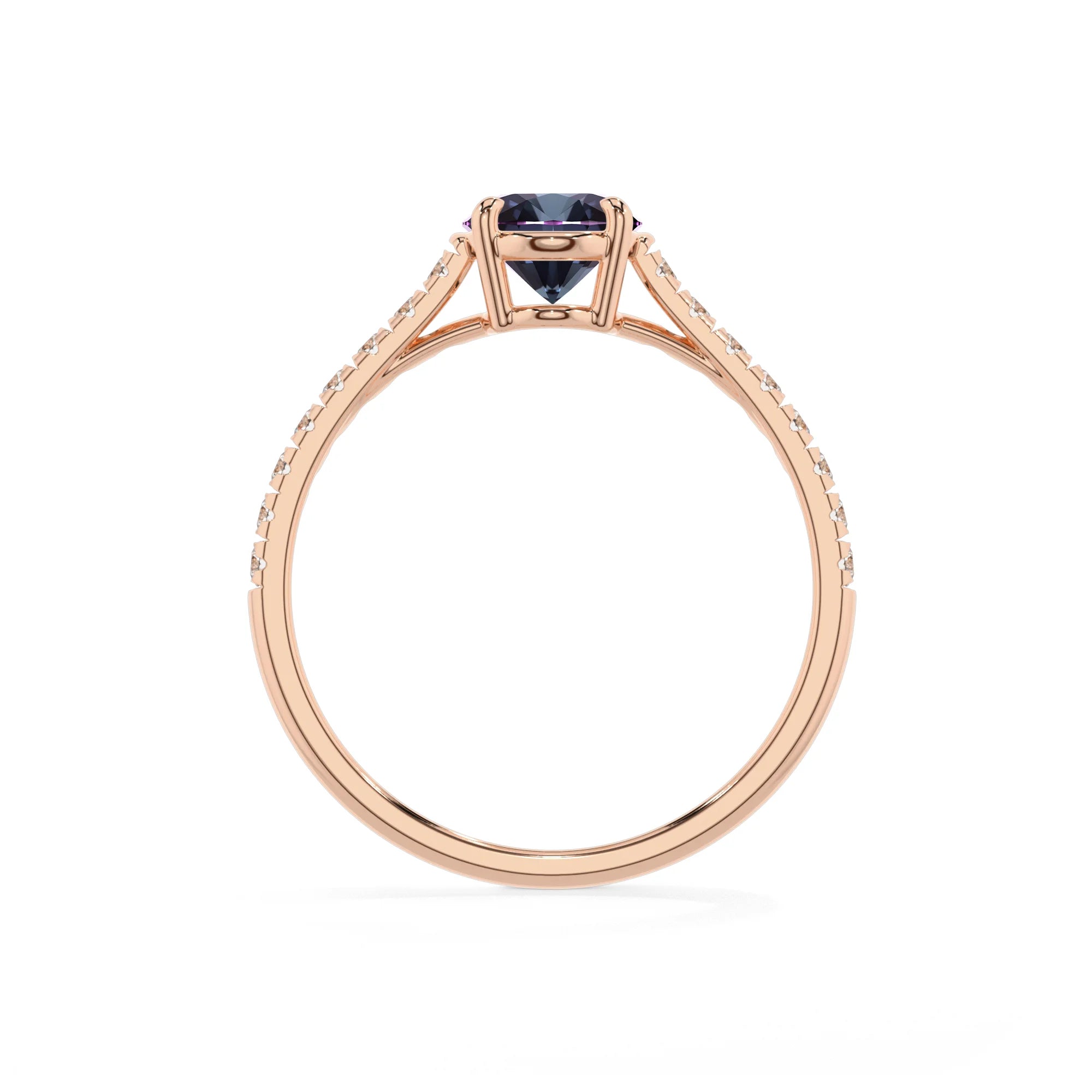 lab grown alexandrite oval half eternity solitaire engagement rings in rose gold