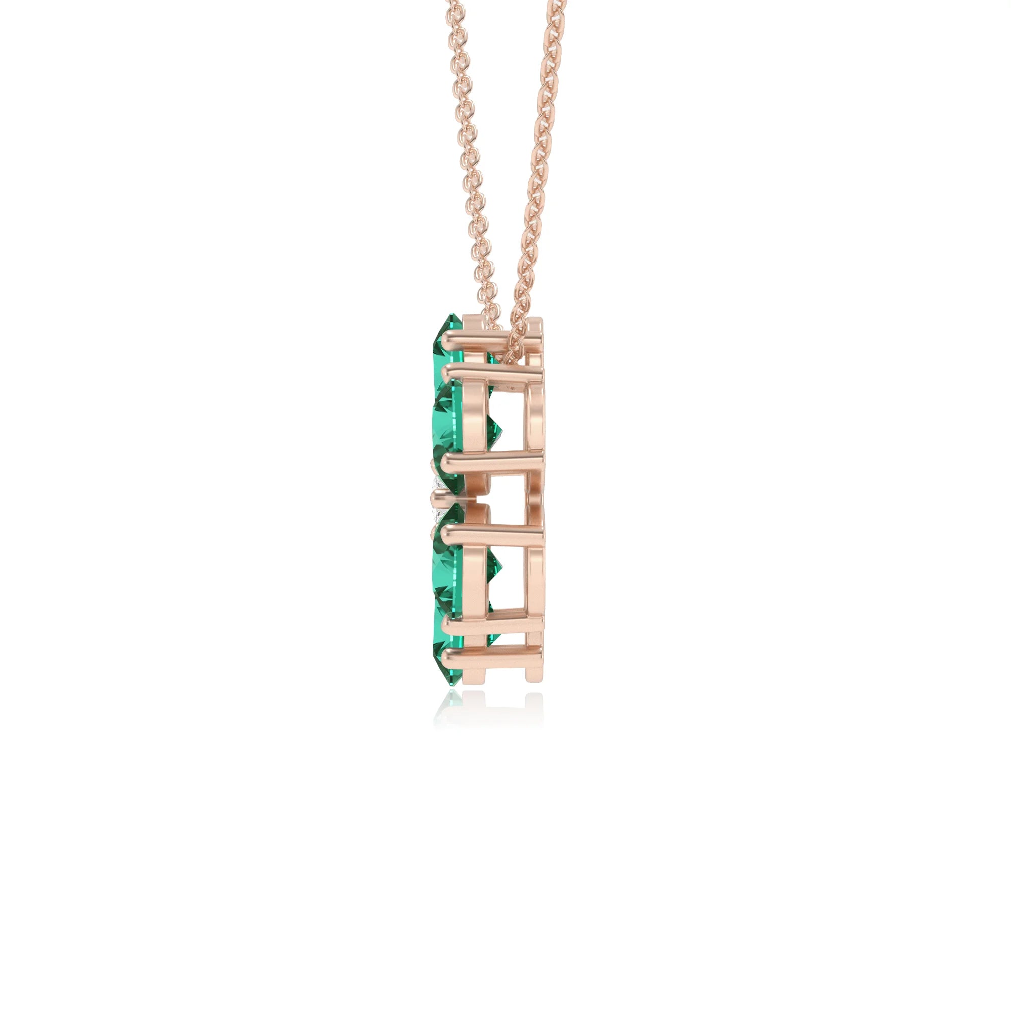 lab grown emerald pear solitaire necklaces in rose gold