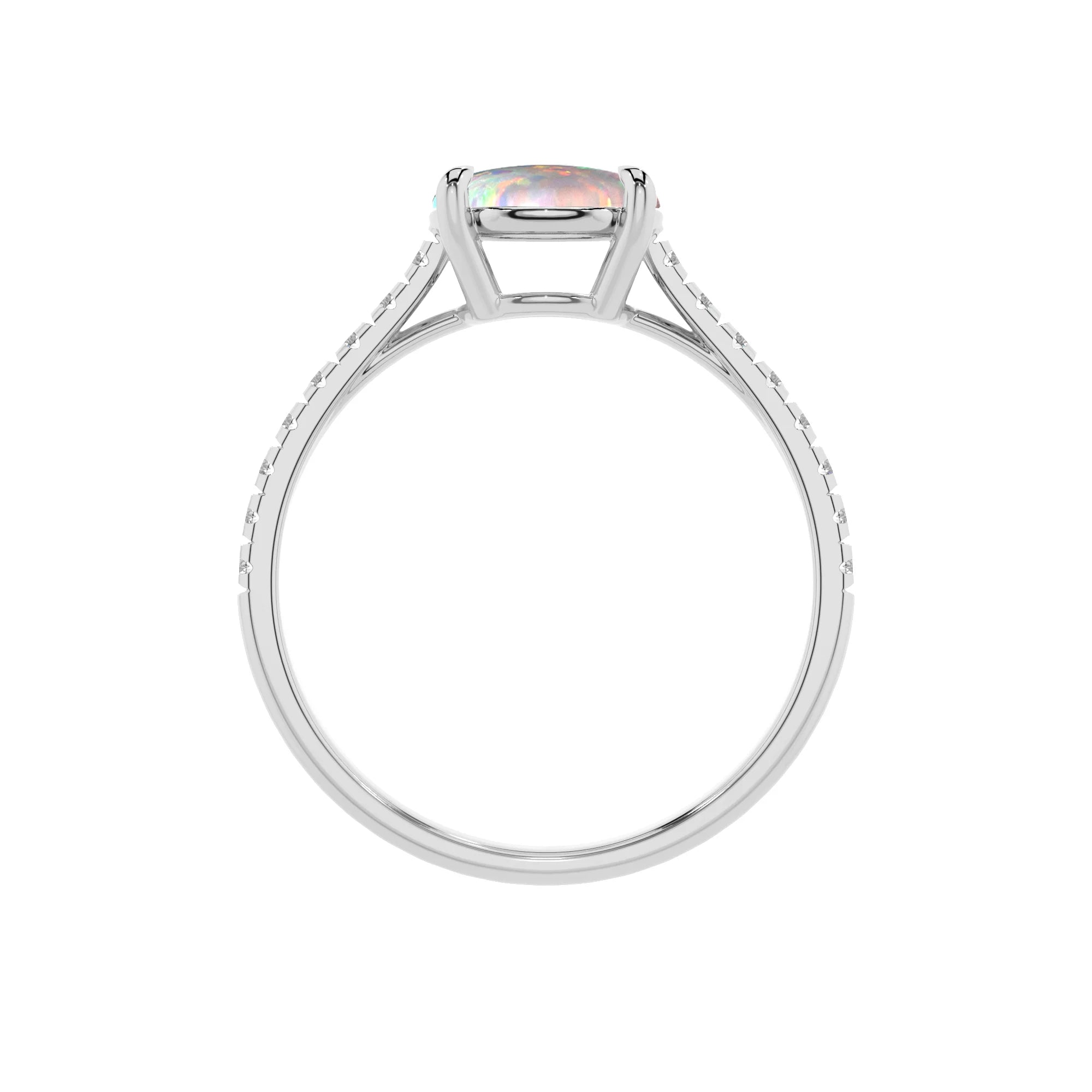 lab grown opal round half eternity solitaire engagement rings in white gold