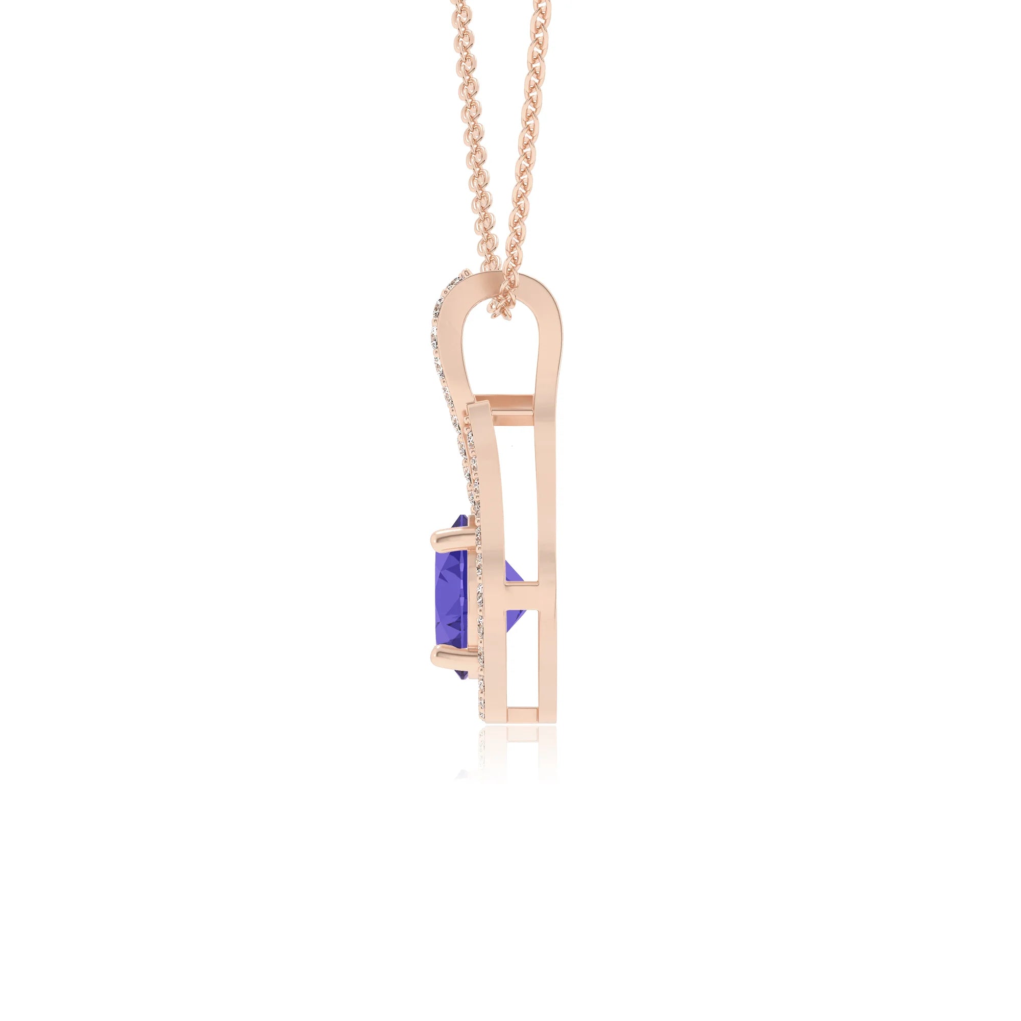 lab grown tanzanite round solitaire necklaces in rose gold