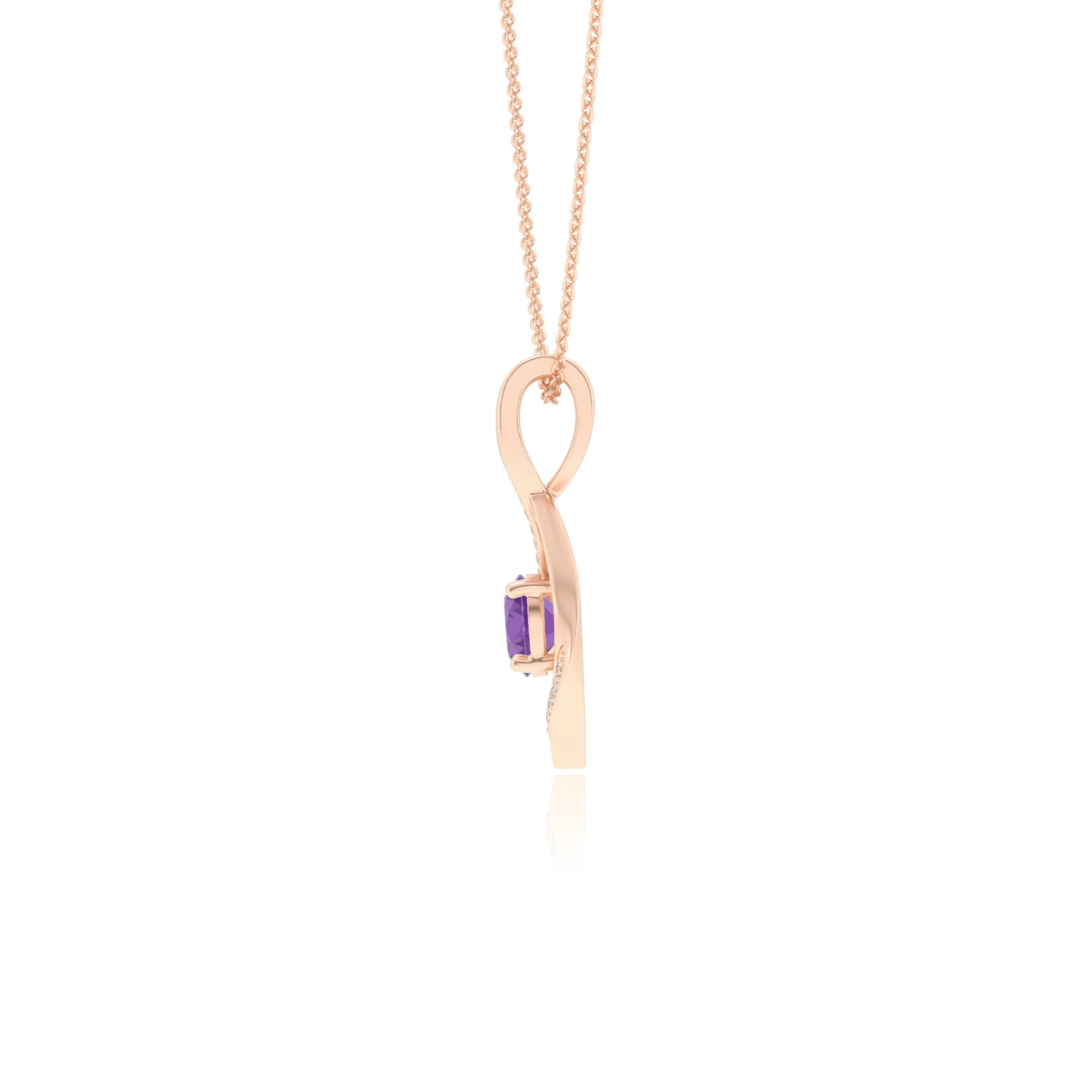 lab grown amethyst round solitaire necklaces in rose gold