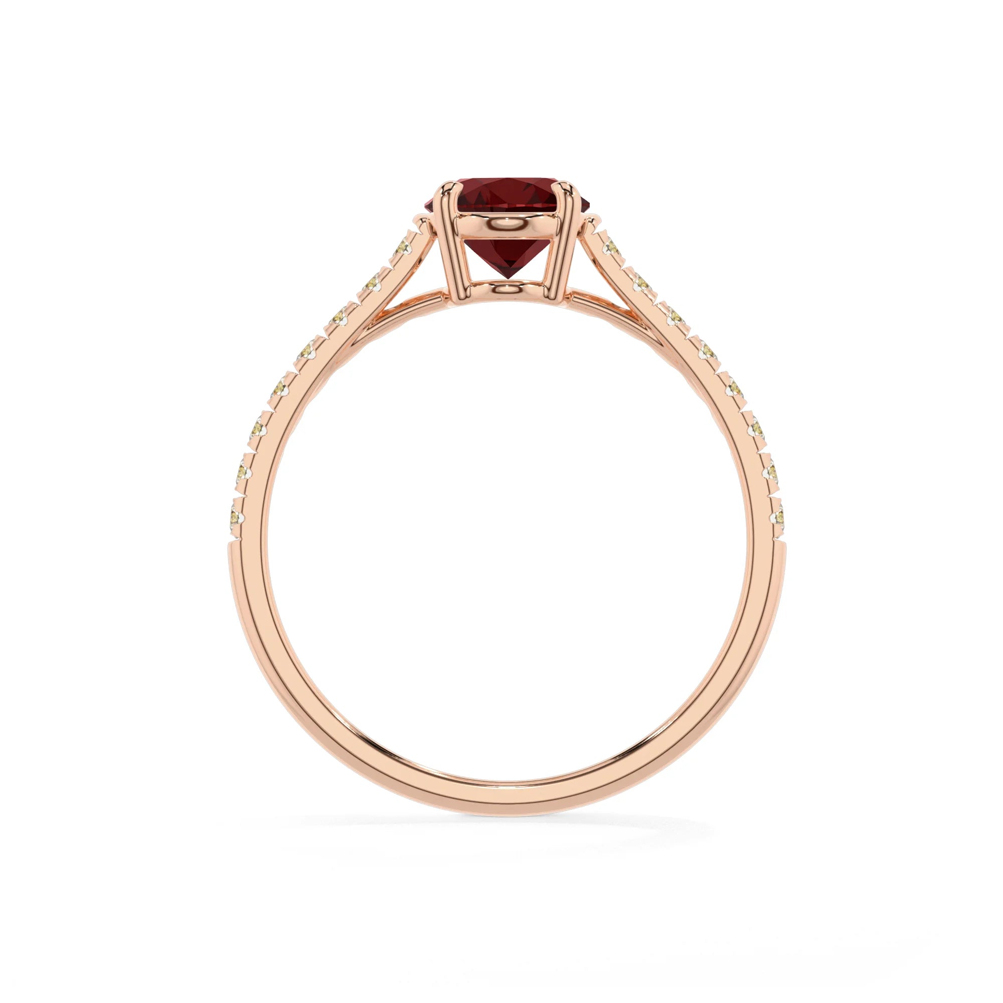natural garnet oval half eternity solitaire engagement rings in rose gold