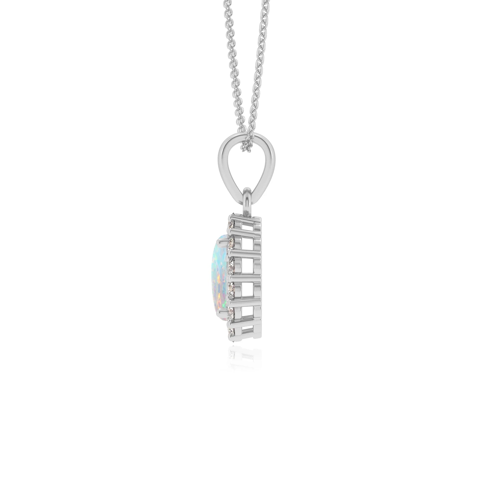 lab grown opal oval solitaire necklaces in white gold
