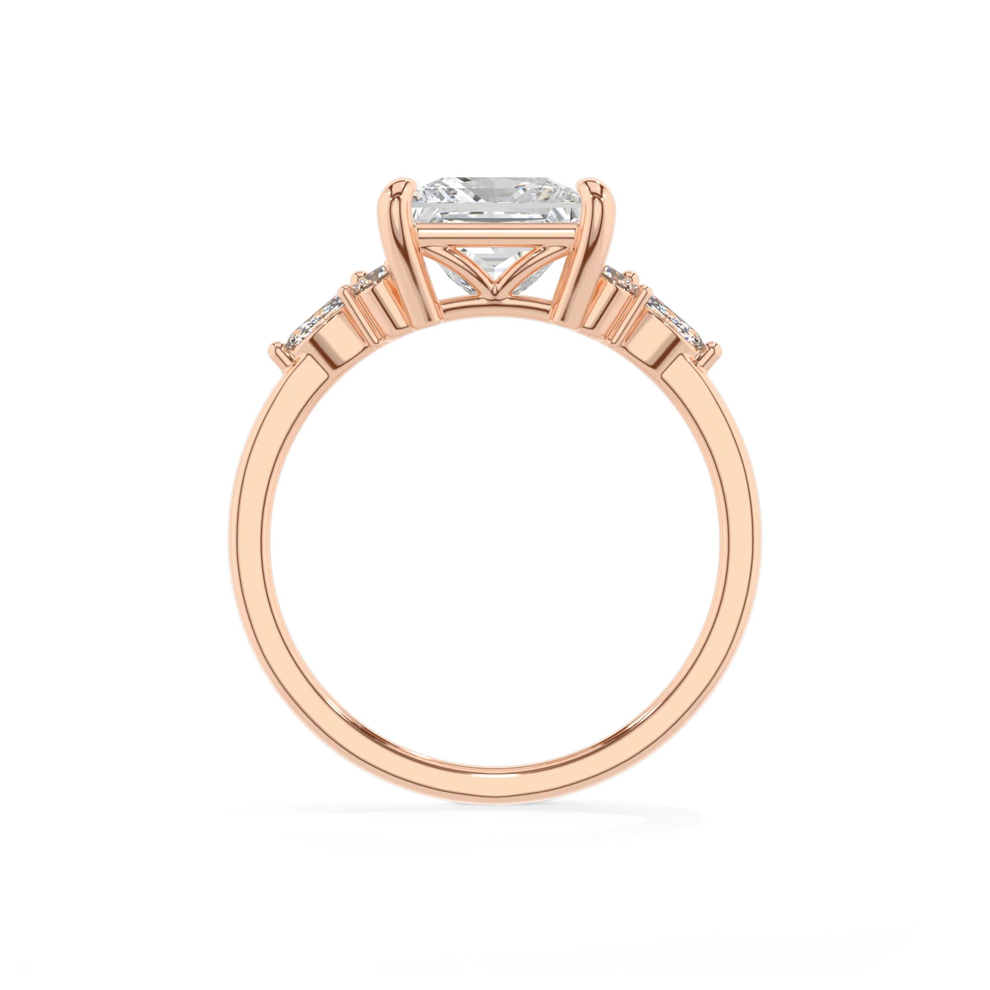 lab grown moissanite princess solitaire rings in rose gold