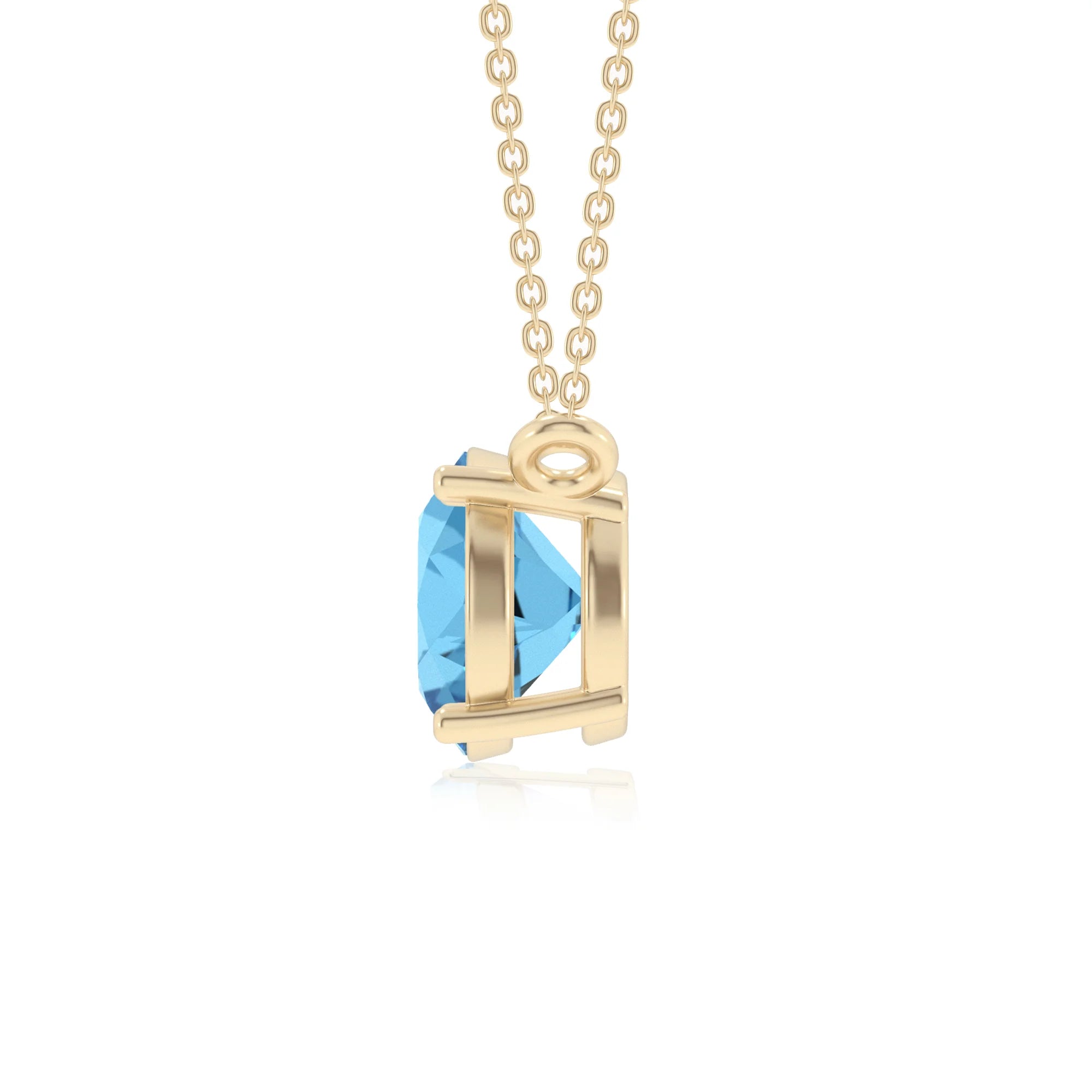 natural swiss-blue-topaz round solitaire necklaces in yellow gold