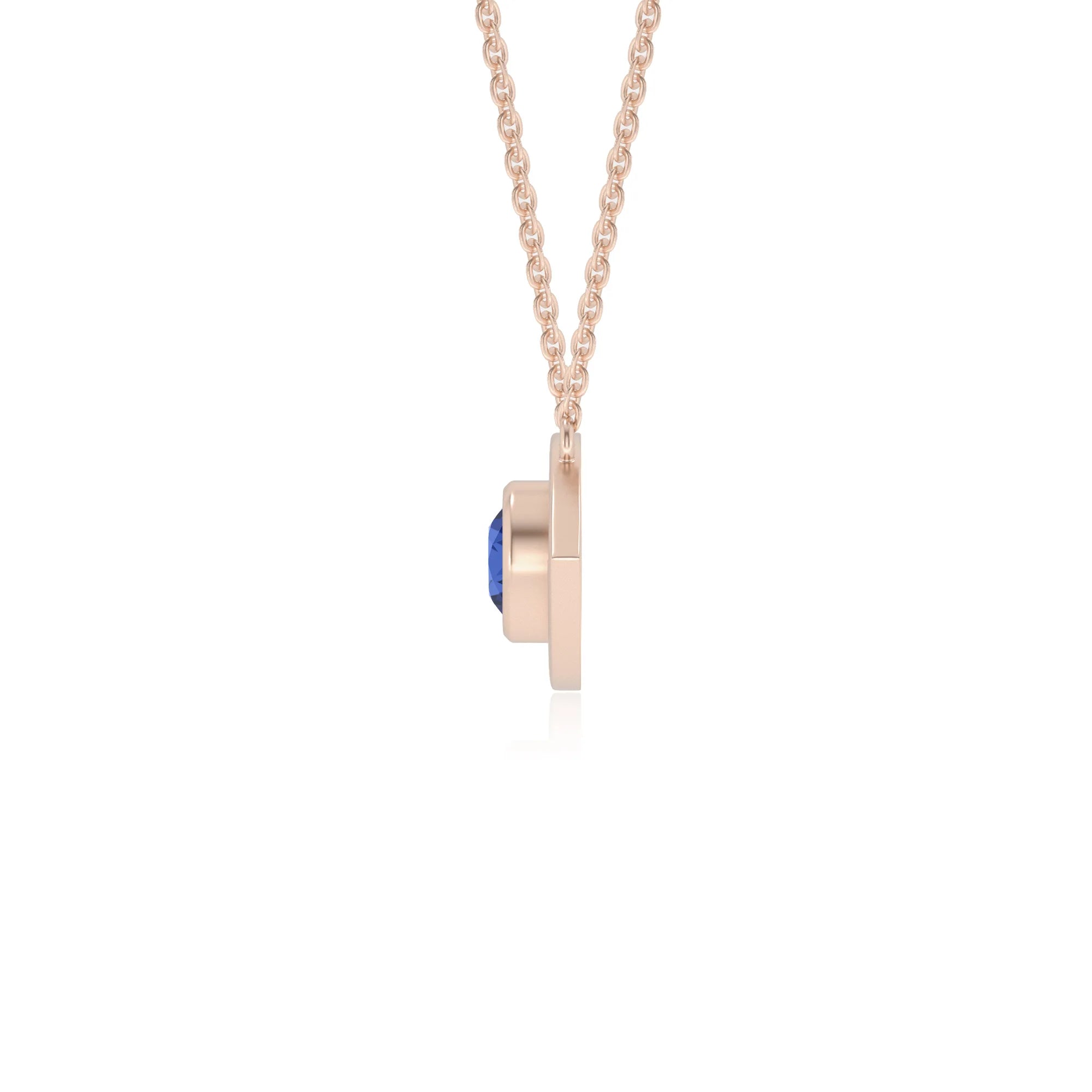 lab grown blue-sapphire round solitaire necklaces in rose gold