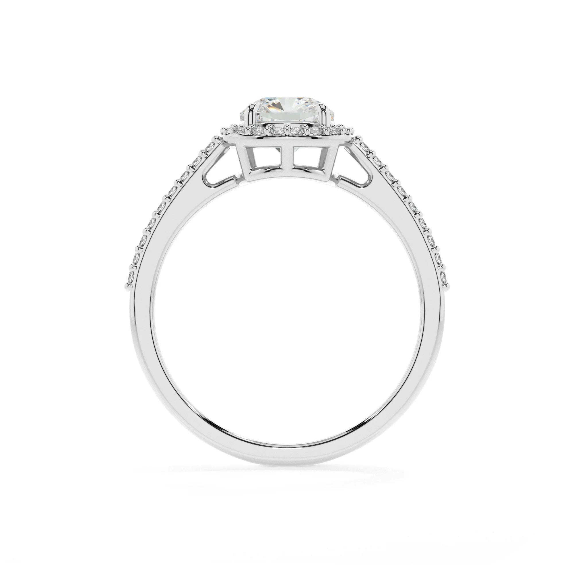lab grown morganite cushion solitaire rings in platinum