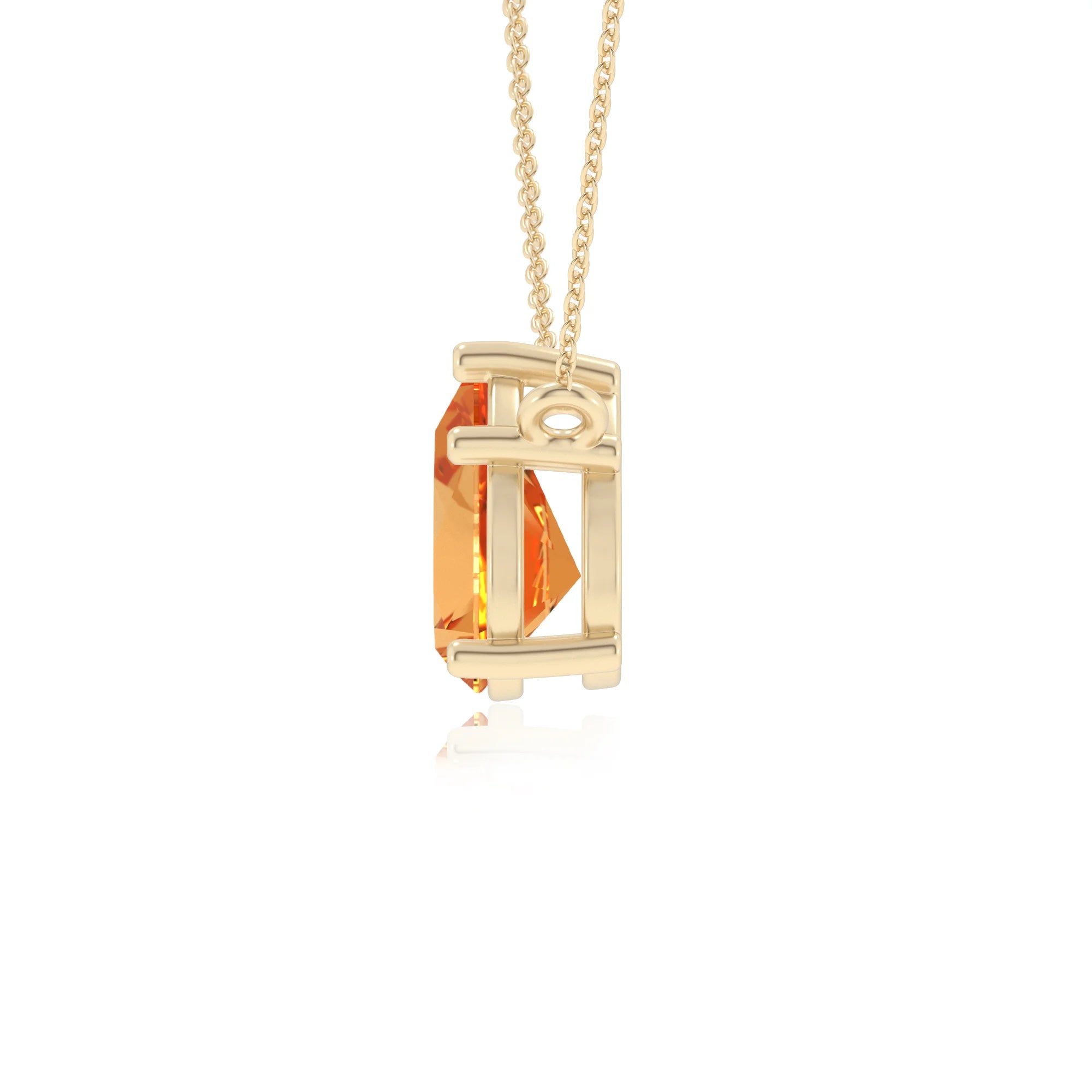 lab grown citrine pear solitaire necklaces in yellow gold