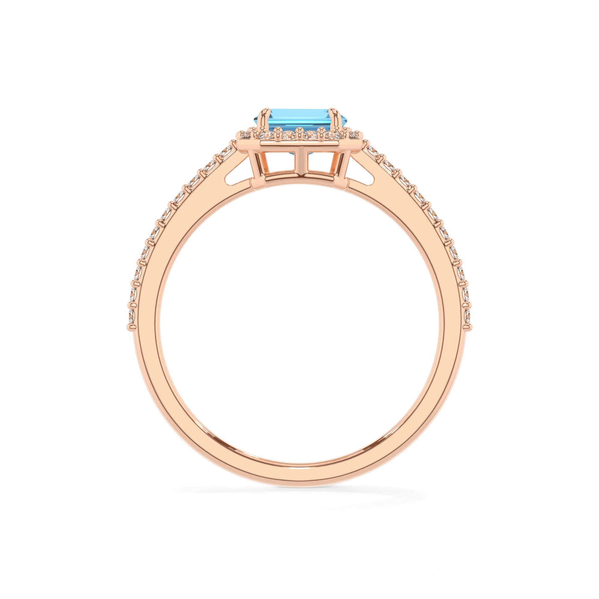natural swiss-blue-topaz emerald cut solitaire rings in rose gold