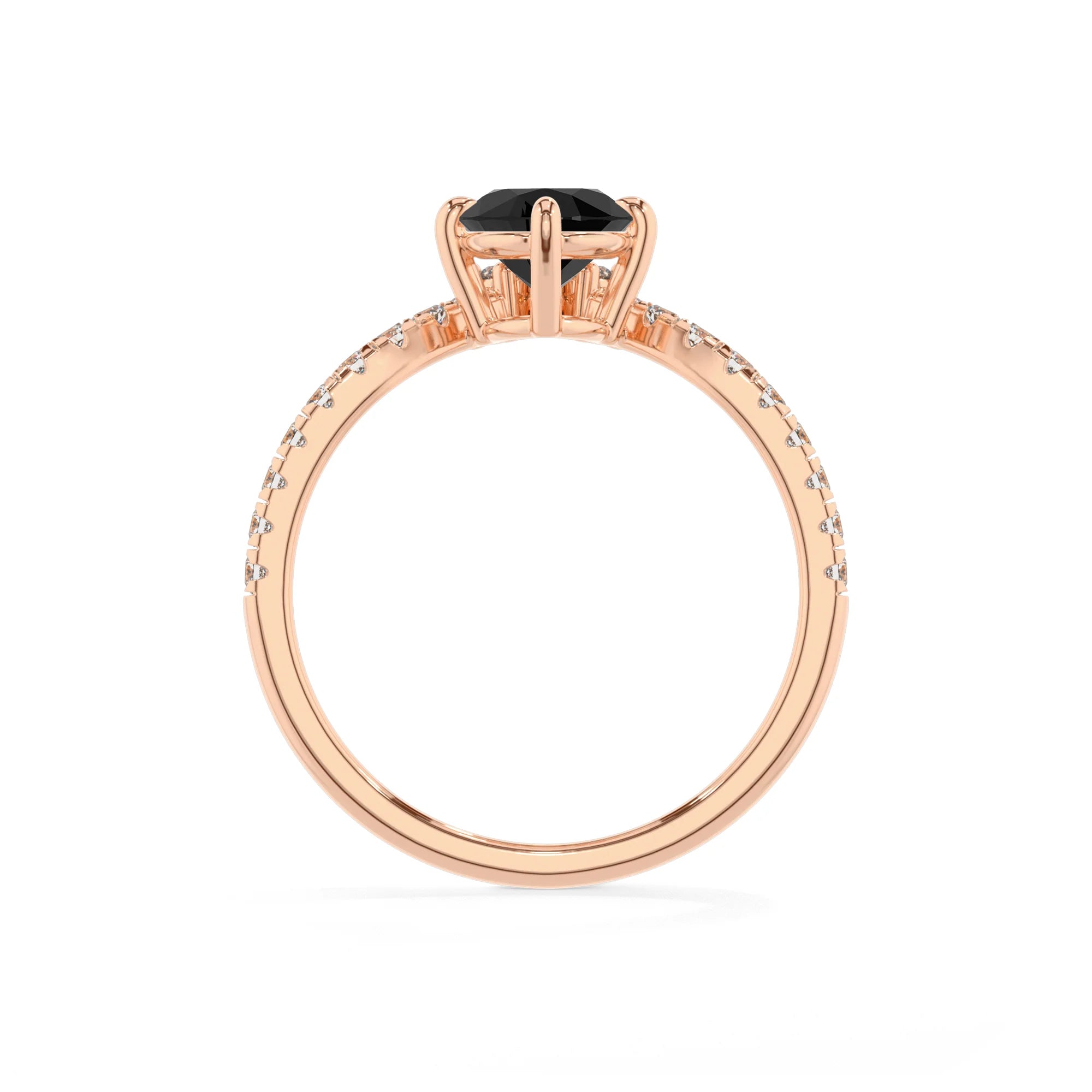 natural black-onyx oval solitaire rings in rose gold