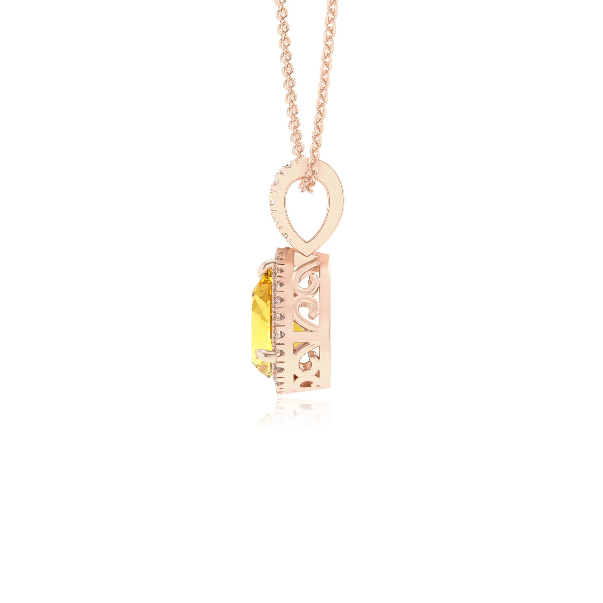 lab grown yellow-sapphire pear solitaire necklaces in rose gold