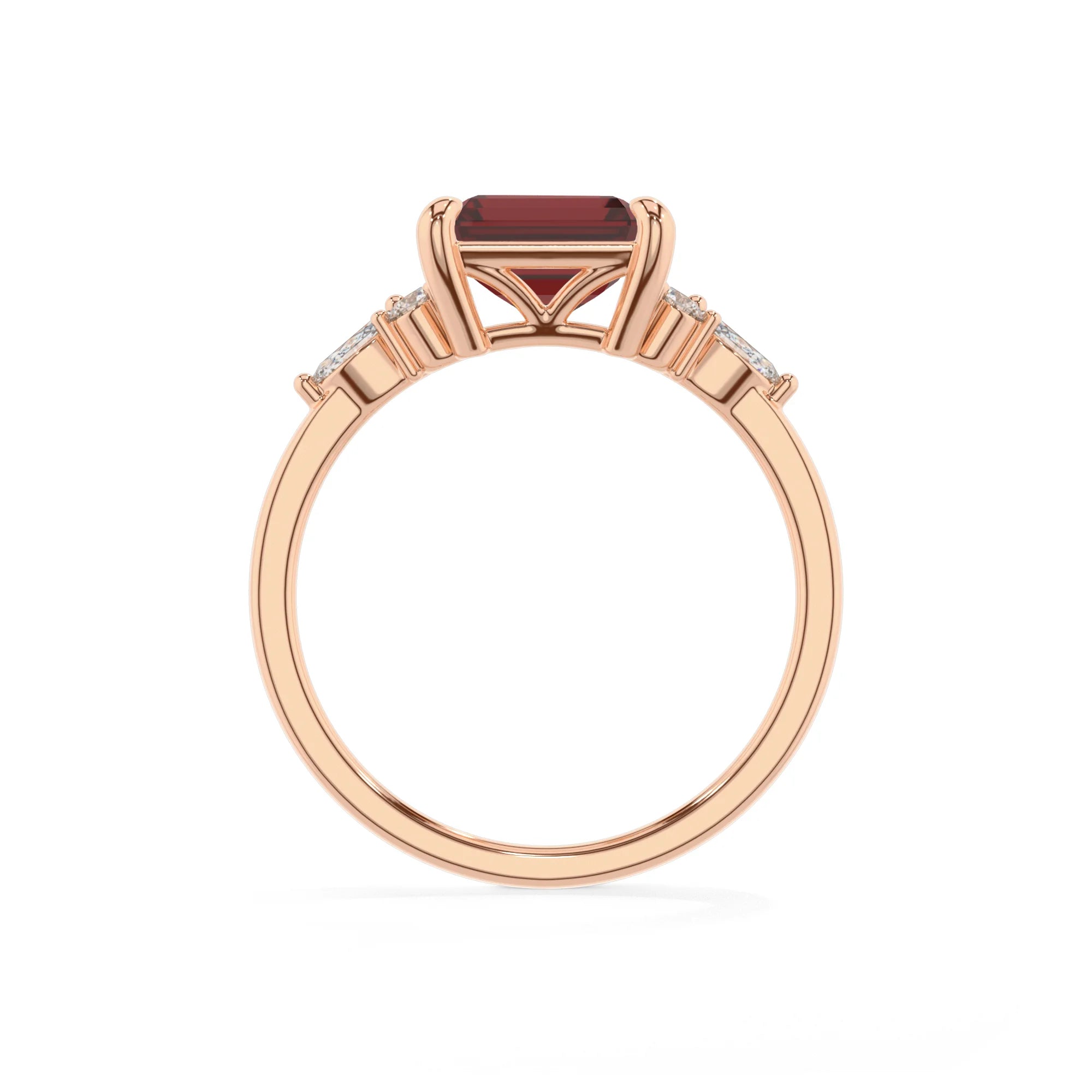 natural garnet emerald cut solitaire rings in rose gold