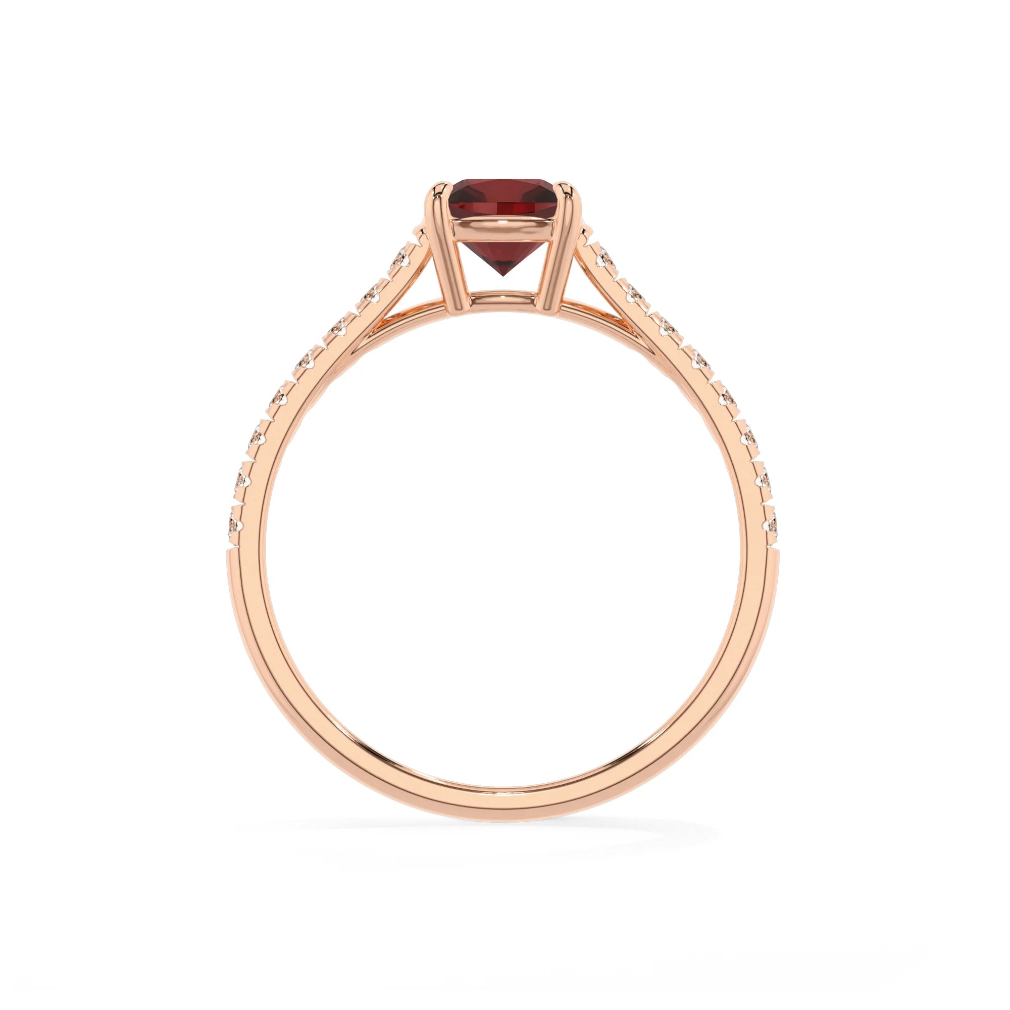 natural garnet cushion half eternity solitaire engagement rings in rose gold