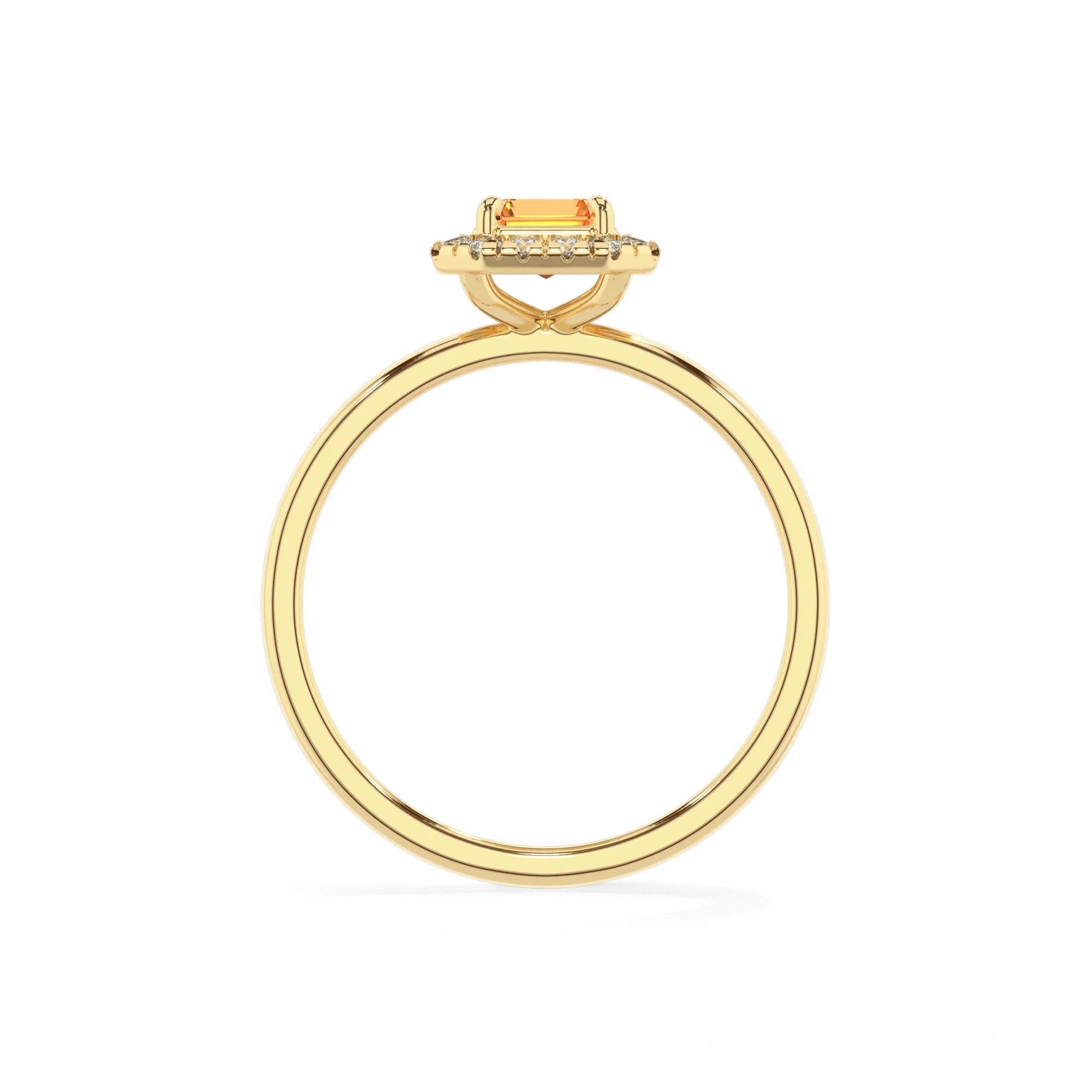 lab grown citrine emerald cut solitaire rings in yellow gold