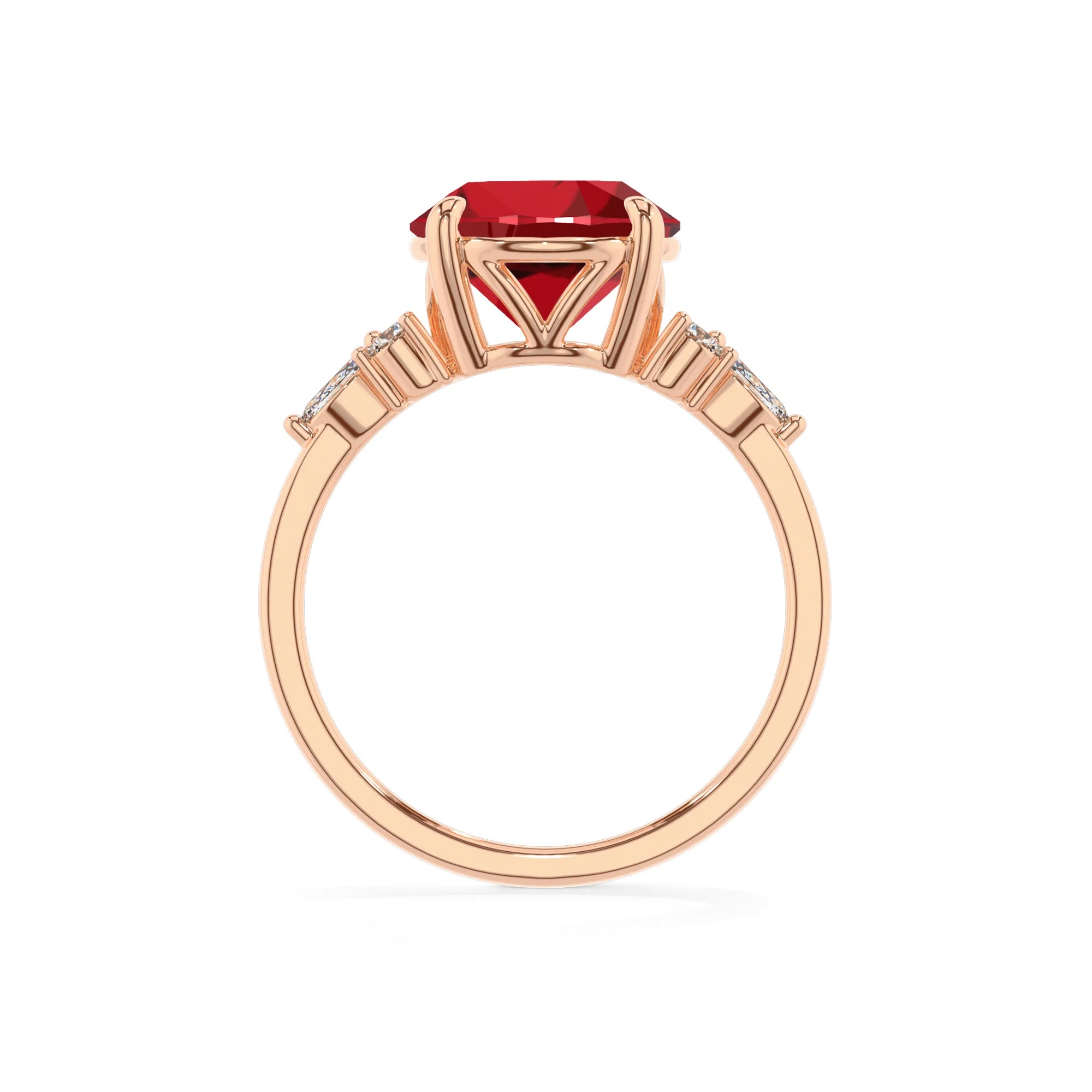 lab grown ruby round solitaire rings in rose gold