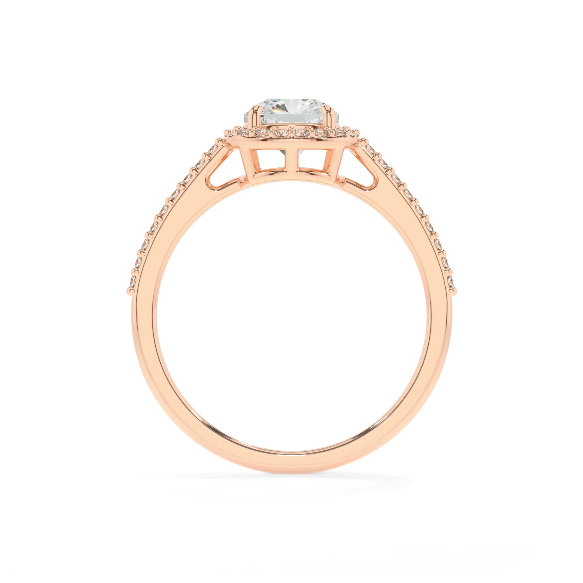 lab grown morganite cushion solitaire rings in rose gold