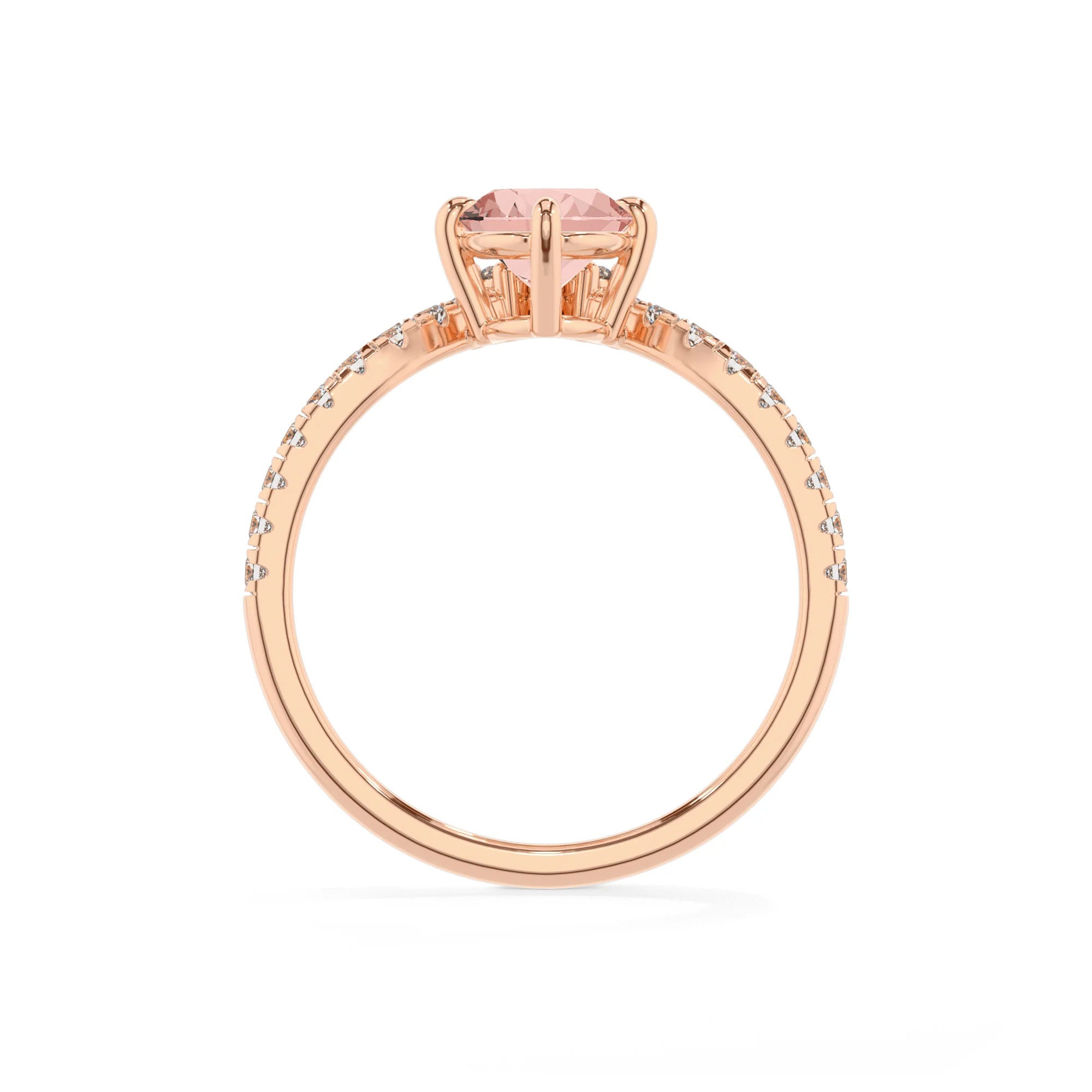 lab grown morganite oval solitaire rings in rose gold