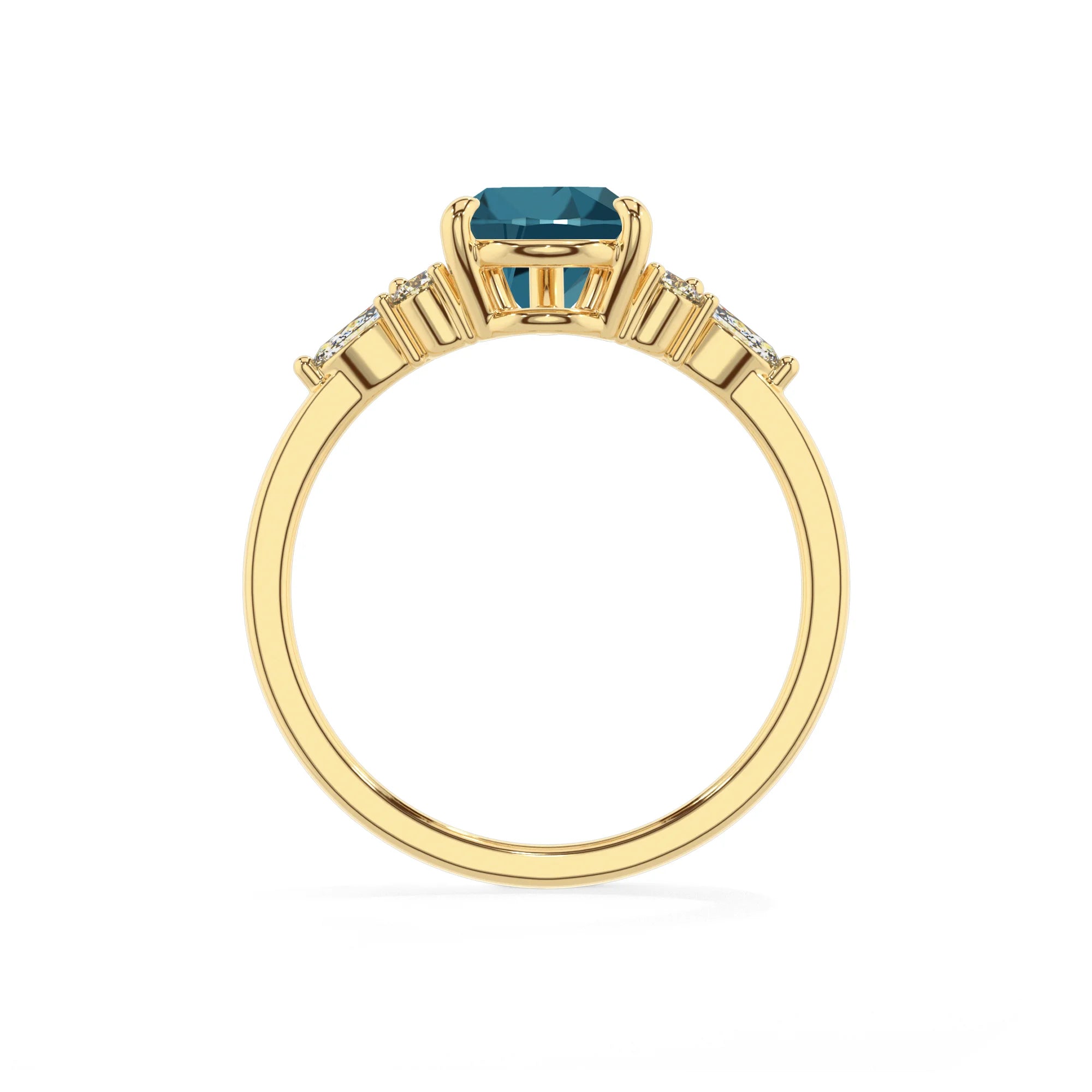 natural london-blue-topaz pear solitaire rings in yellow gold