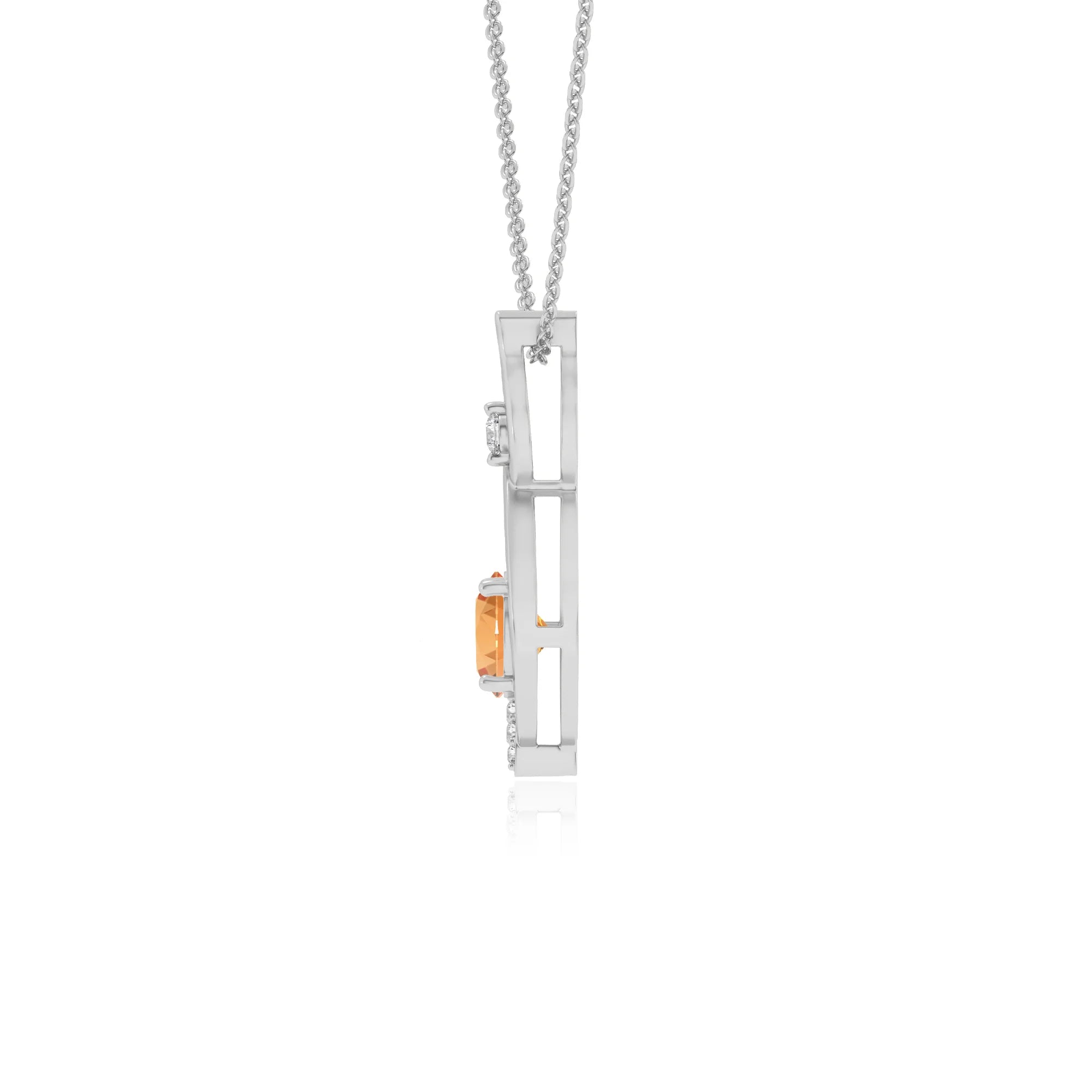 lab grown citrine round solitaire necklaces in white gold