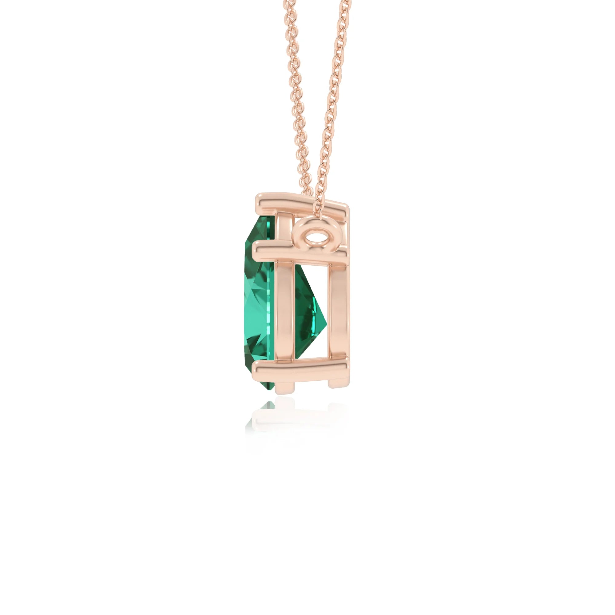 lab grown emerald pear solitaire necklaces in rose gold