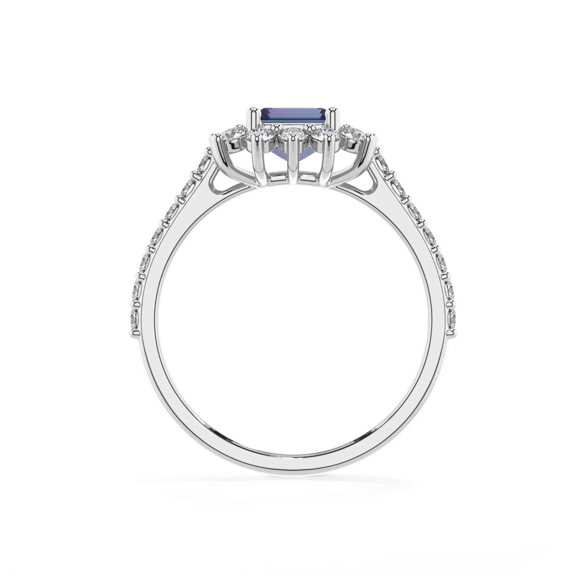 lab grown alexandrite emerald cut solitaire rings in platinum