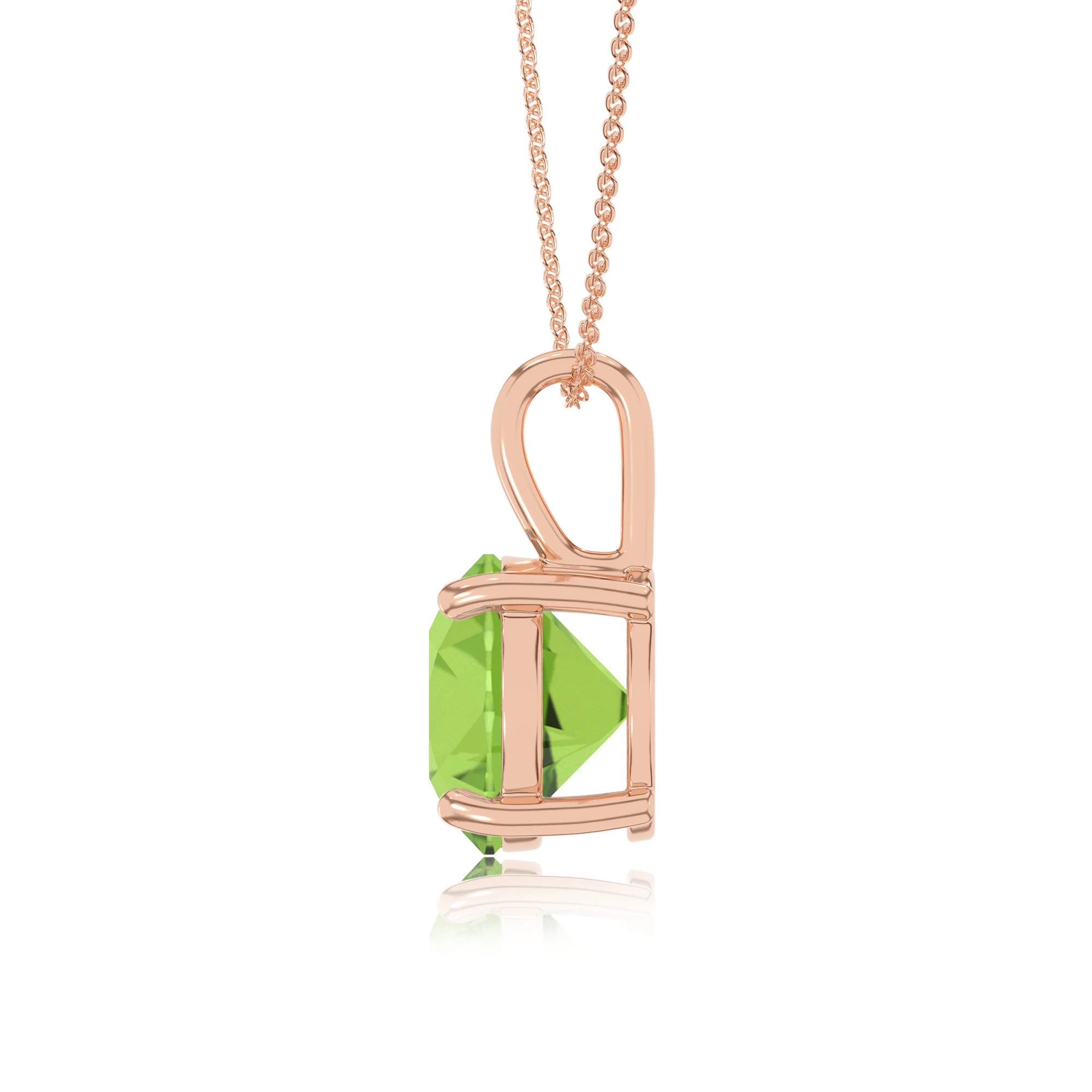 natural peridot round solitaire necklaces in rose gold