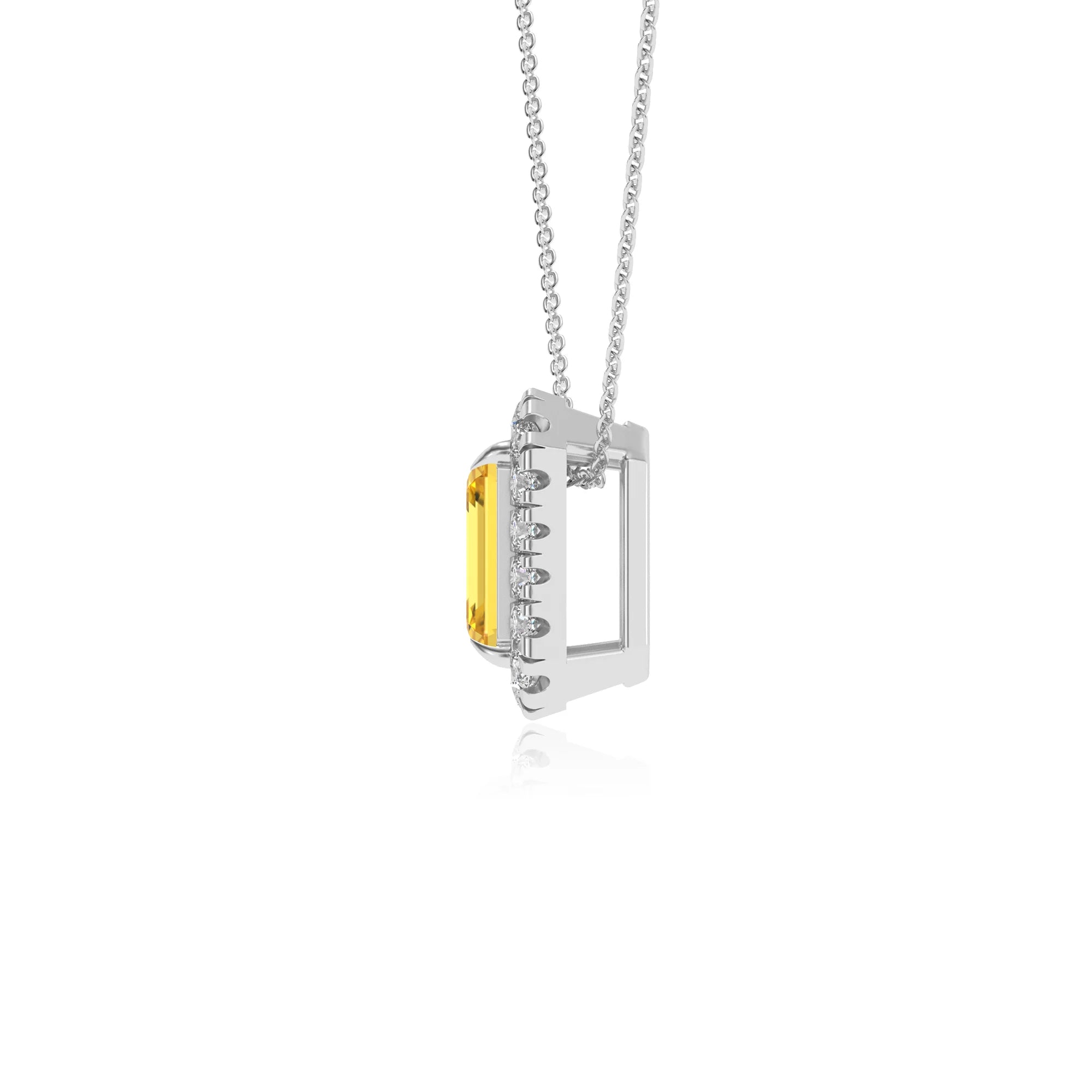 lab grown yellow sapphire emerald cut solitaire necklaces in white gold