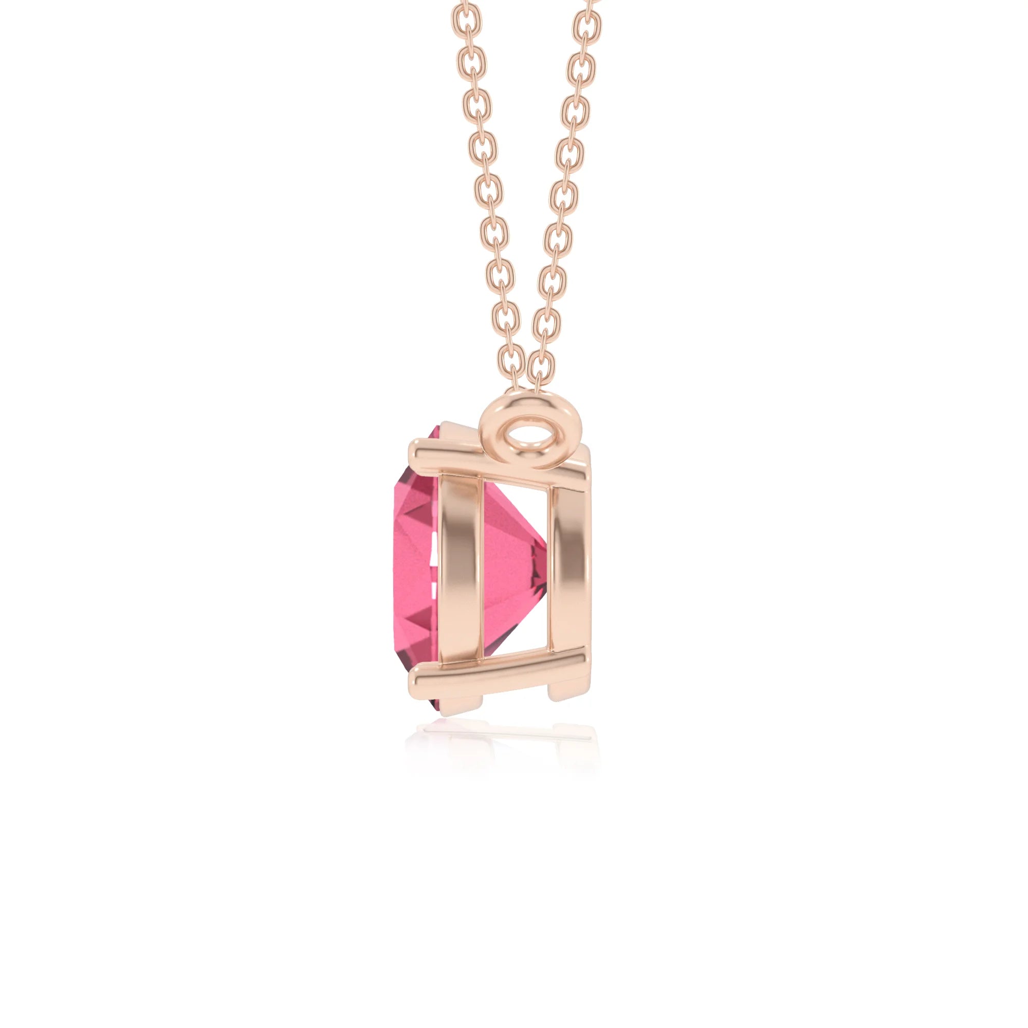lab grown pink-tourmaline round solitaire necklaces in rose gold