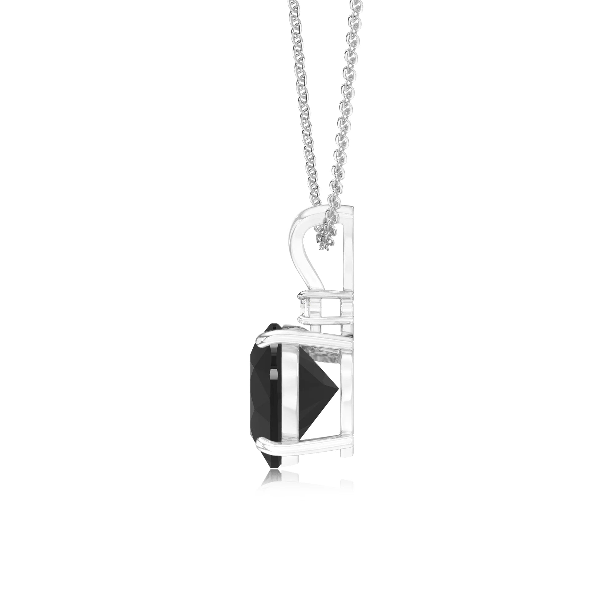 natural black-onyx heart solitaire v-bale necklaces in sterling silver