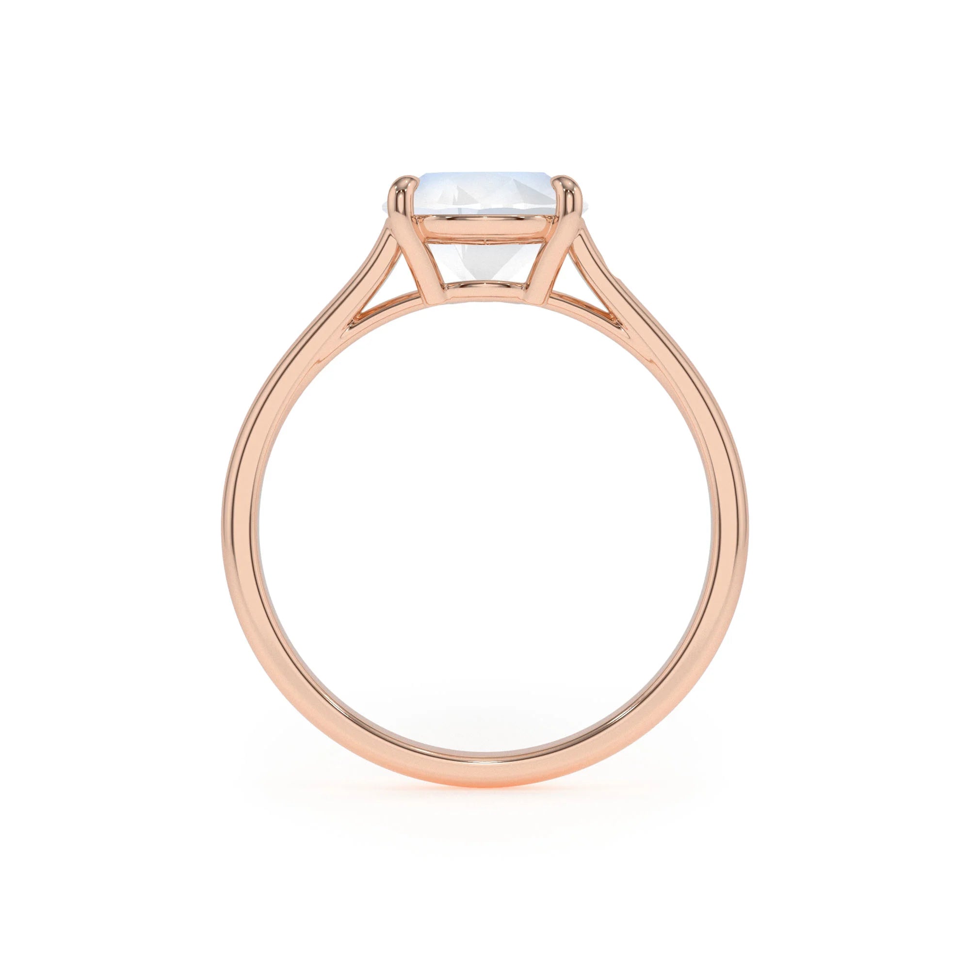 natural rainbow-moonstone cushion solitaire rings in rose gold