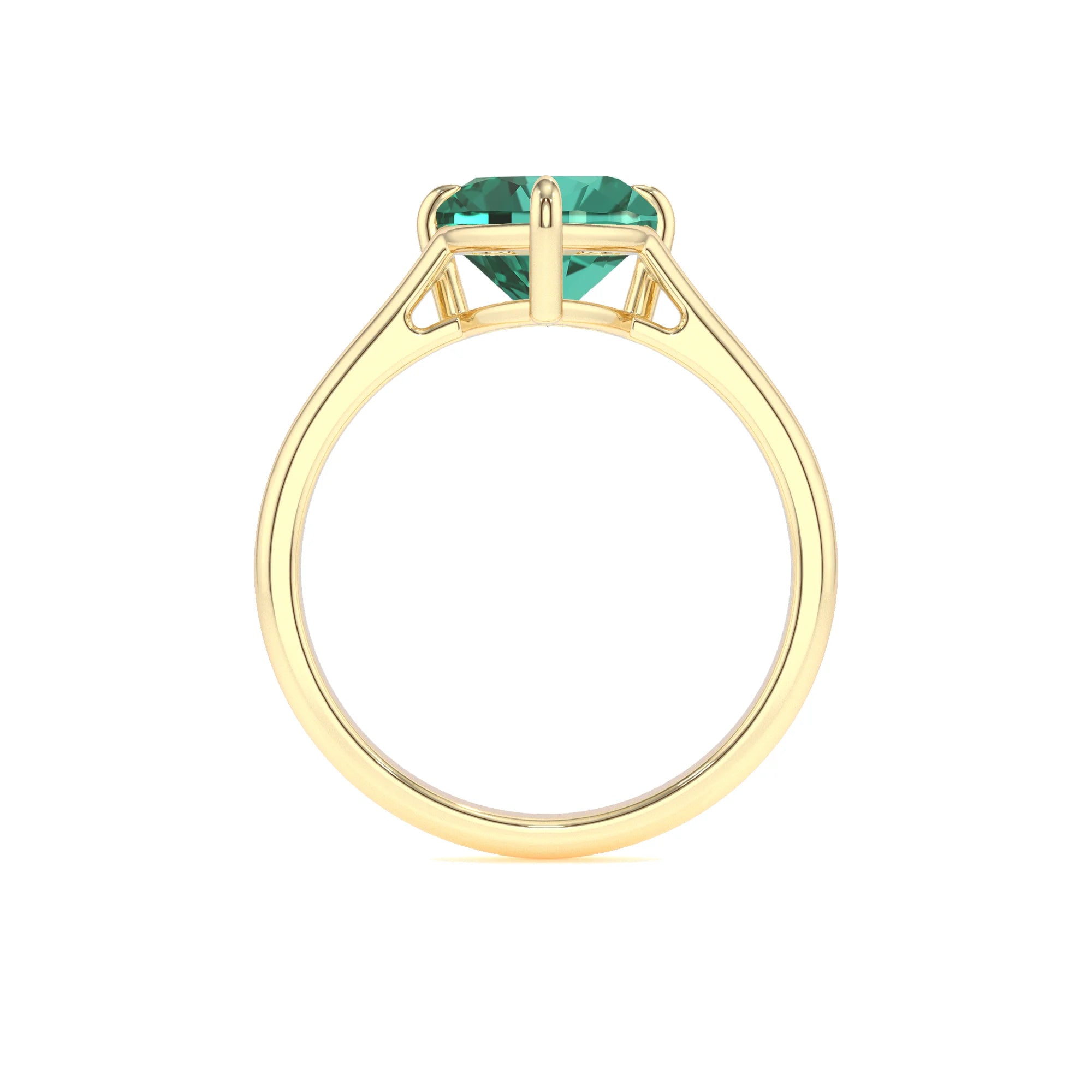 lab grown emerald heart solitaire rings in yellow gold