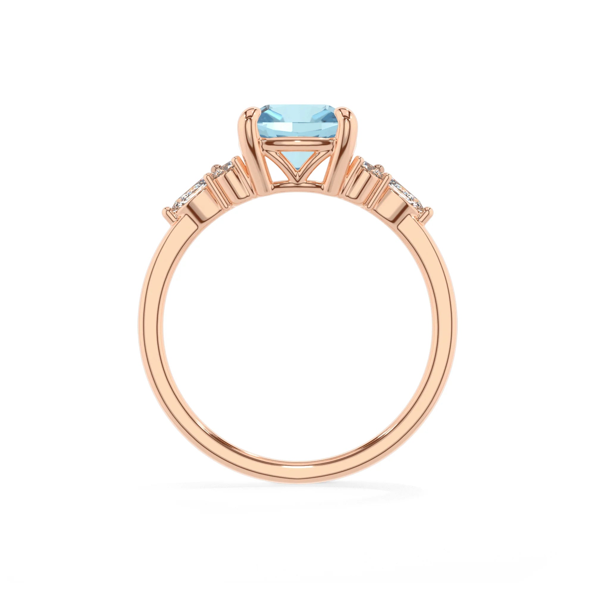 lab grown aquamarine cushion solitaire rings in rose gold