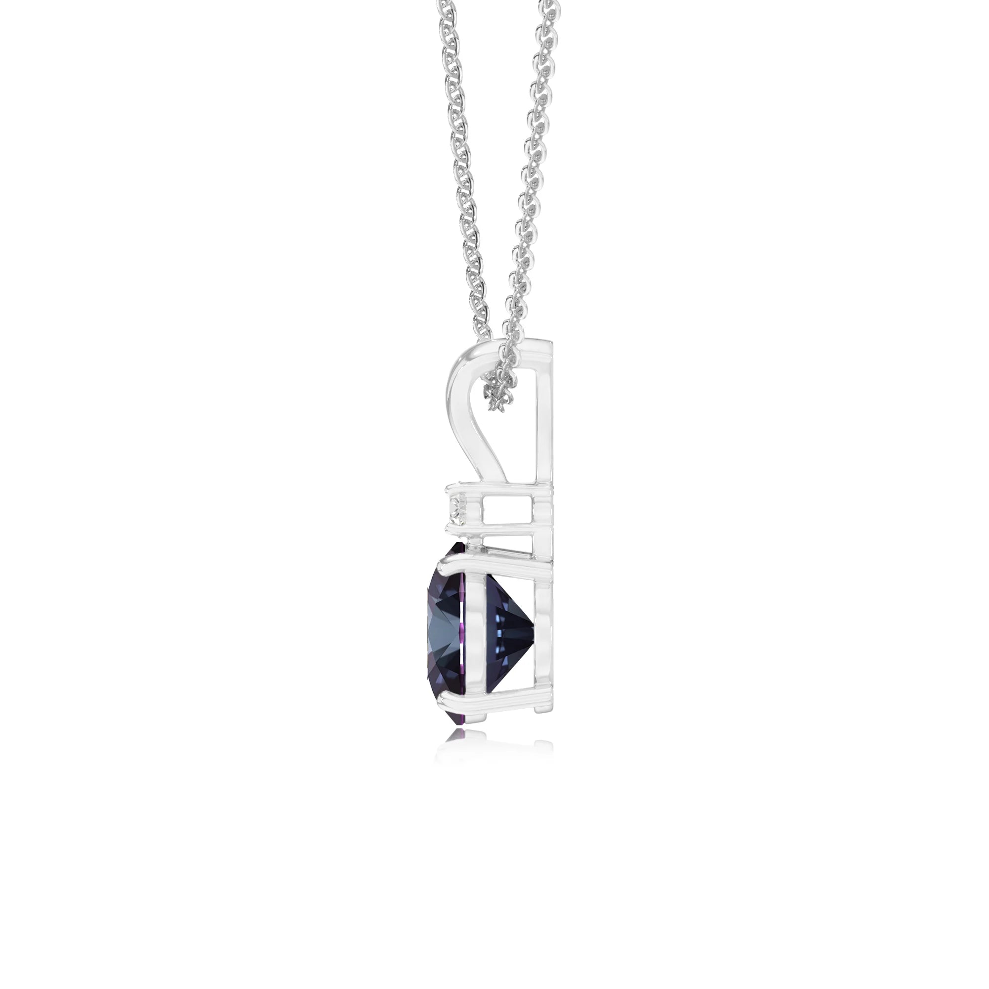 lab grown alexandrite round solitaire v-bale necklaces in sterling silver